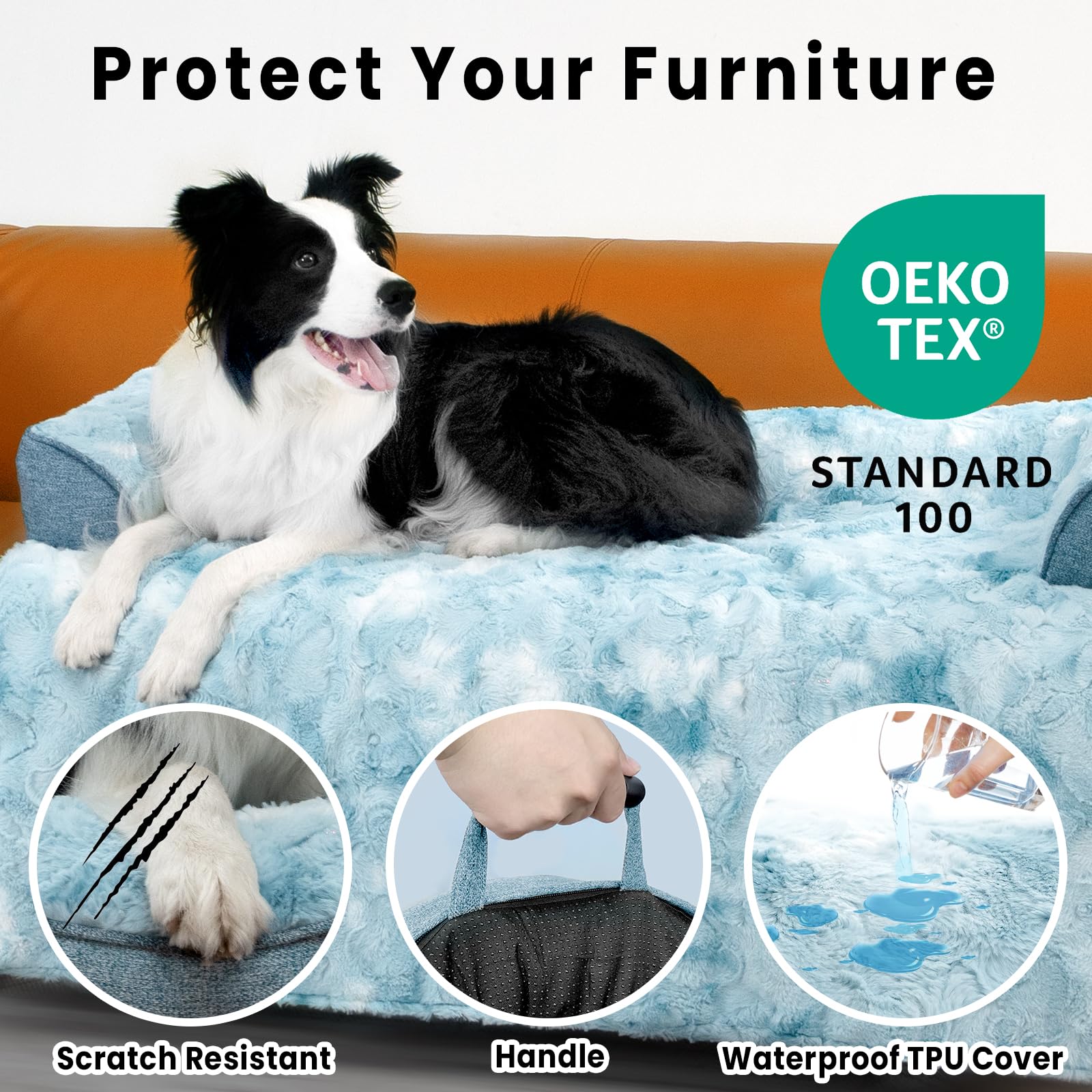 Blunique Calming Dog Couch Bed For Medium Dogs/Cats, 35 X 31 Inch Waterproof Removable Dogs Mat Couch Cover For Furniture Protec
