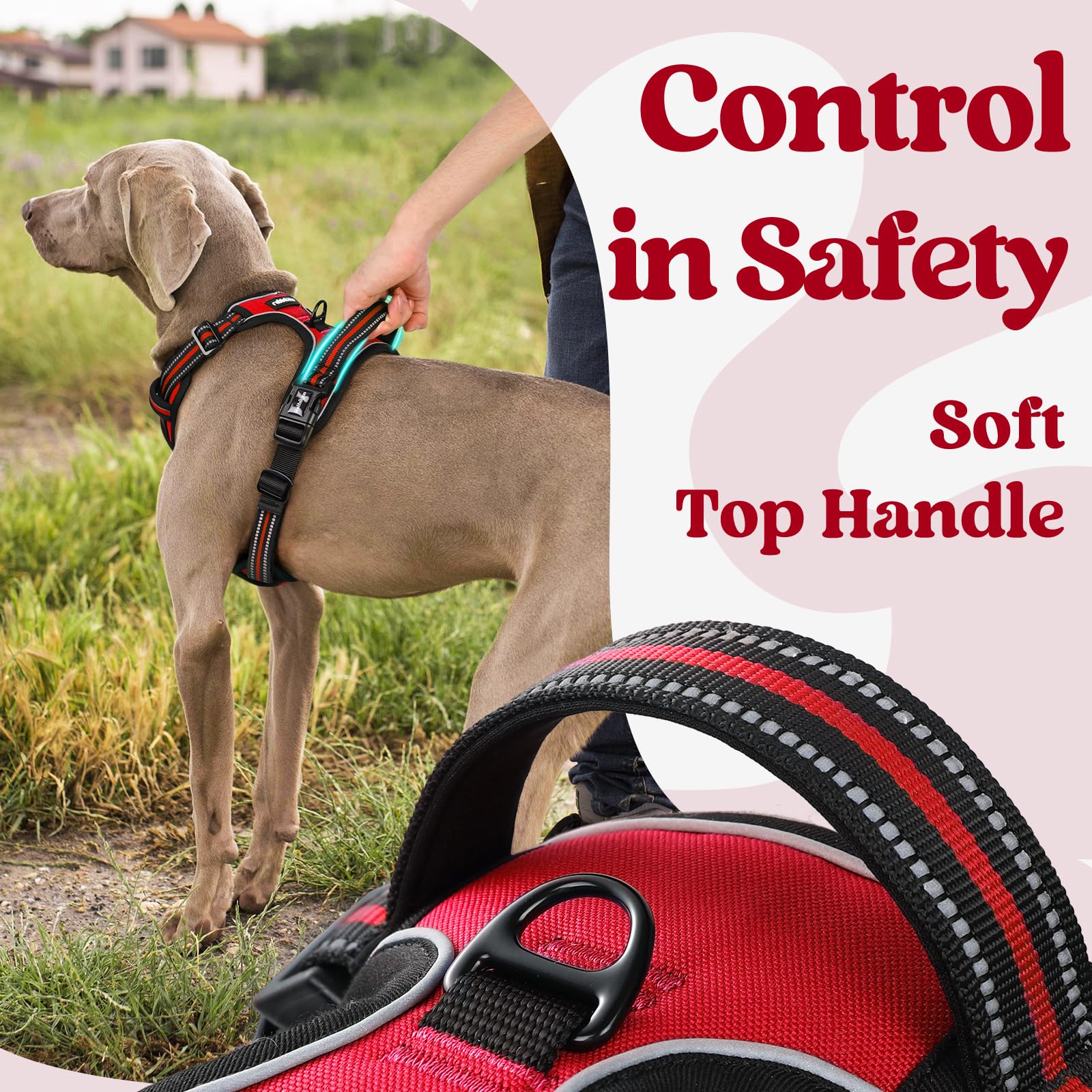 Rabbitgoo Dog Harness For Large, No Pull Pet Harness With 3 Buckles, Adjustable Soft Padded Pooch Vest With Instant Control Handle, Easy Walking Reflective Pet Vest For Extra Large Dogs, Red, Xl