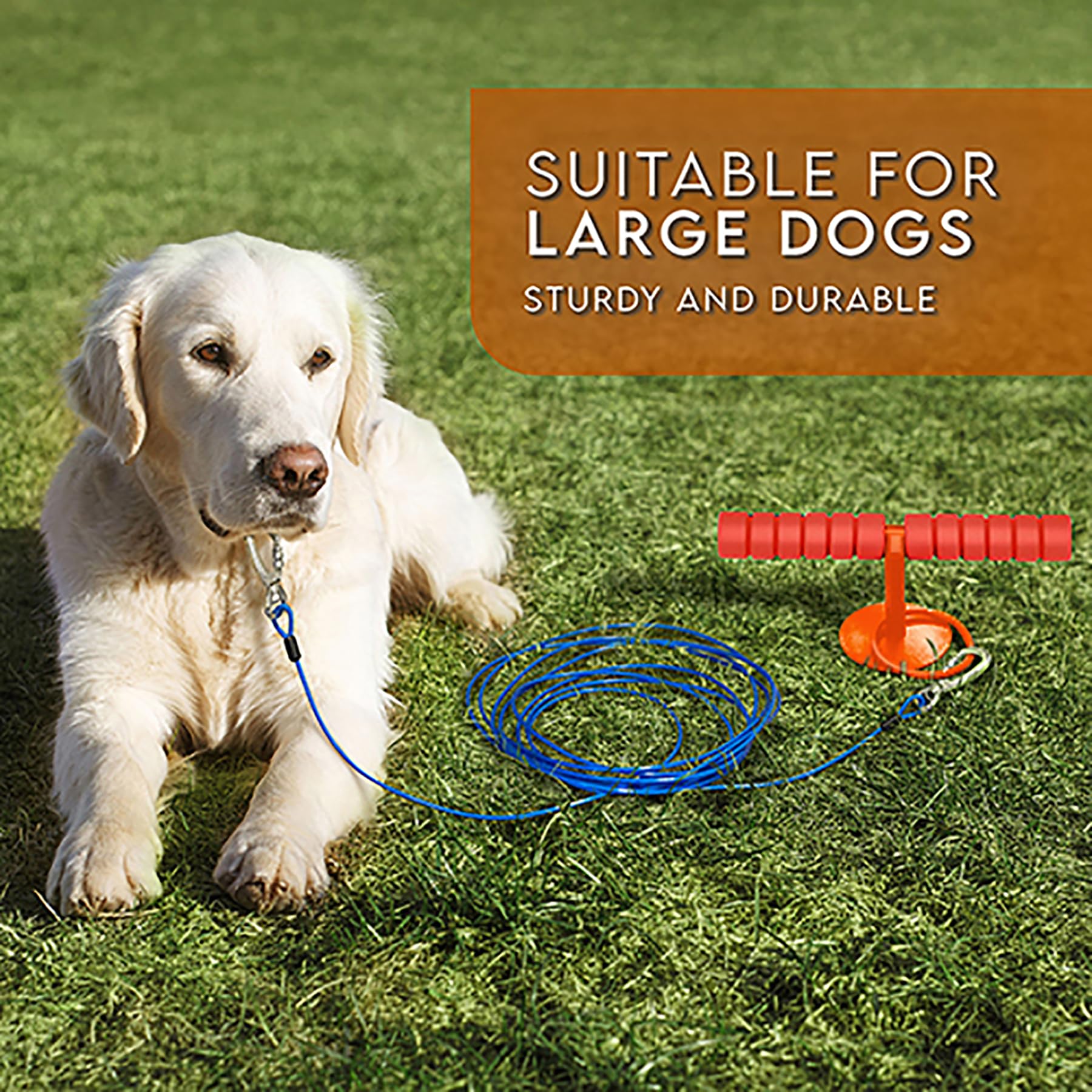 Sliridog Heavy Duty 20Ft Dog Tie Out Cable And Stake For Large Dogs, Dog Tie Out Stake And Cable Anchor For Dogs Up To 200 Lbs,F