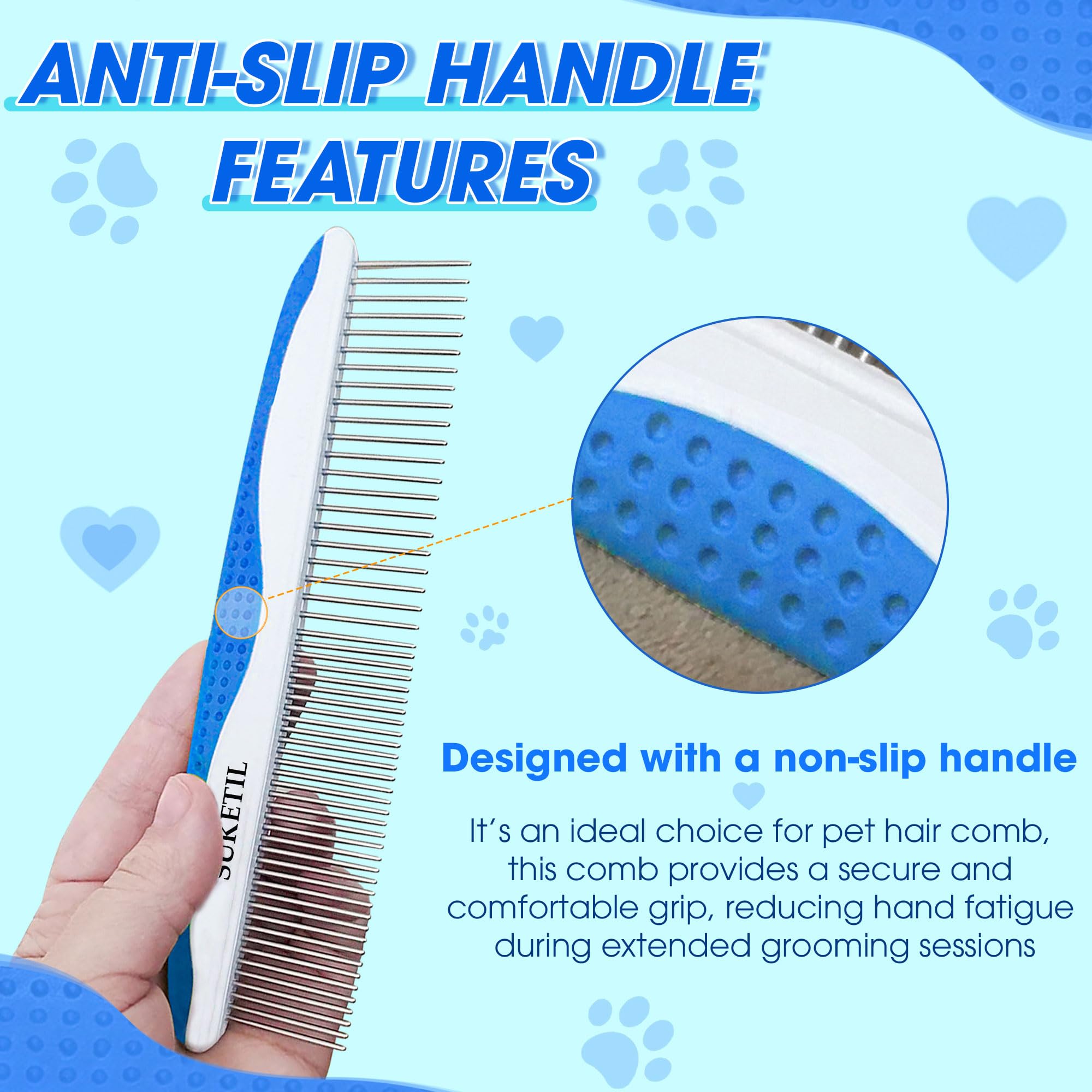 Suketil Dog Comb Stainless Steel Teeth, Dog Combs For Grooming Matting, Dematting Comb For Dogs And Cat Removes Tangles & Knots