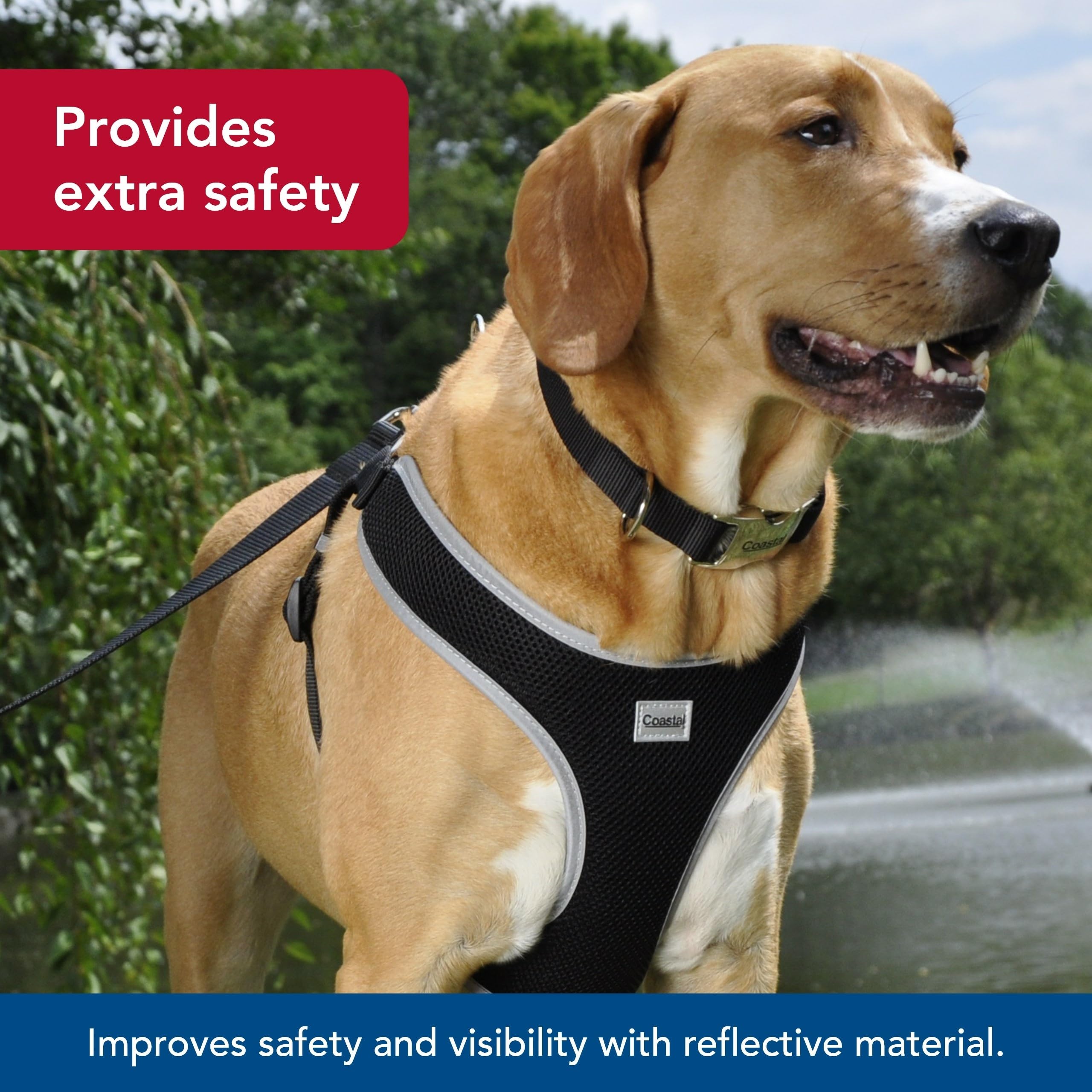 Coastal Pet Comfort Soft Reflective Wrap Adjustable Dog Harness - No-Pull Dog Harness For Small & Large Dogs - Black - 5/8' X 16'–19'