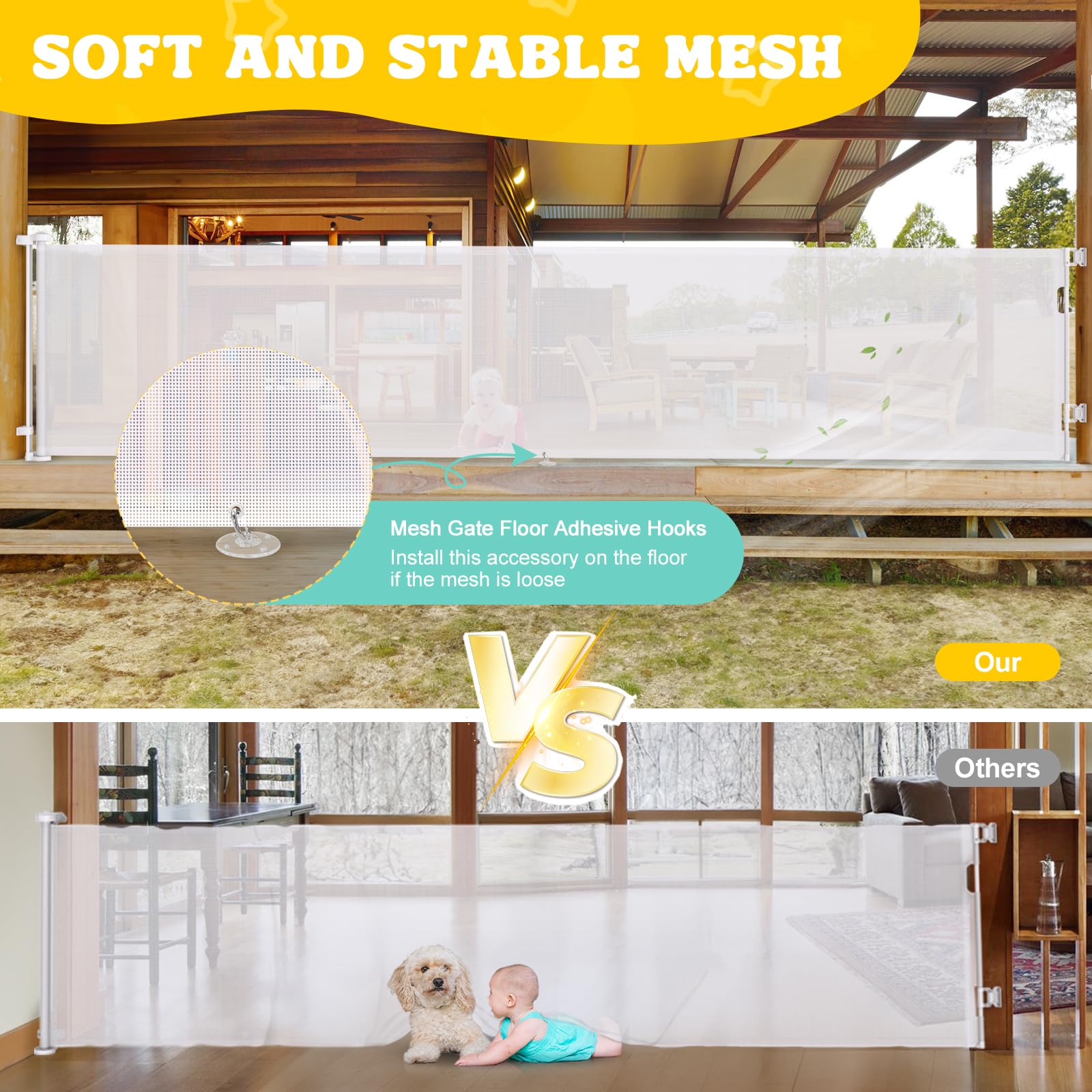 150 Inches Extra Wide Retractable Baby Gates, Baby Gates for Large Openings, Stairs, Hallways and Doorways, Dog Gates for The Ho