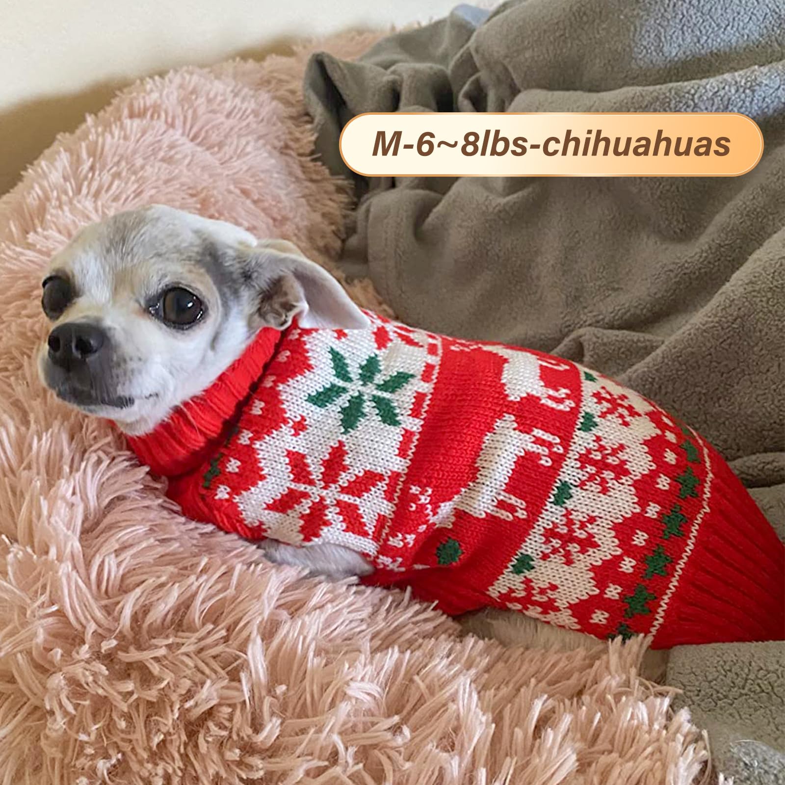 Kyeese Christmas Dog Sweaters For Small Dogs Snowflake Reindeer Dog Sweater With Leash Hole Ugly Dog Holiday Sweater Pet Sweater