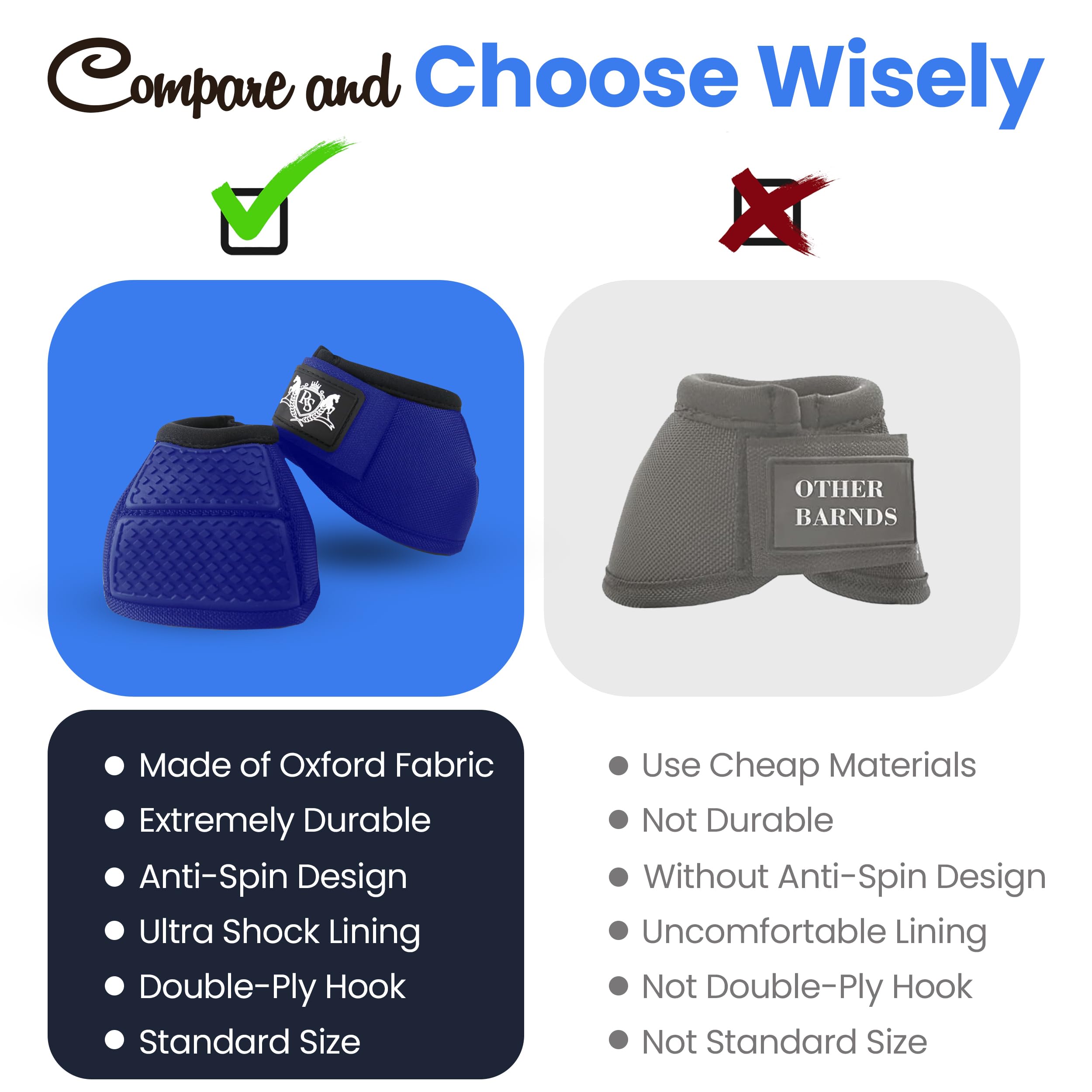 Rs Premium Horses Horse Bell Boots (Blue, Medium)