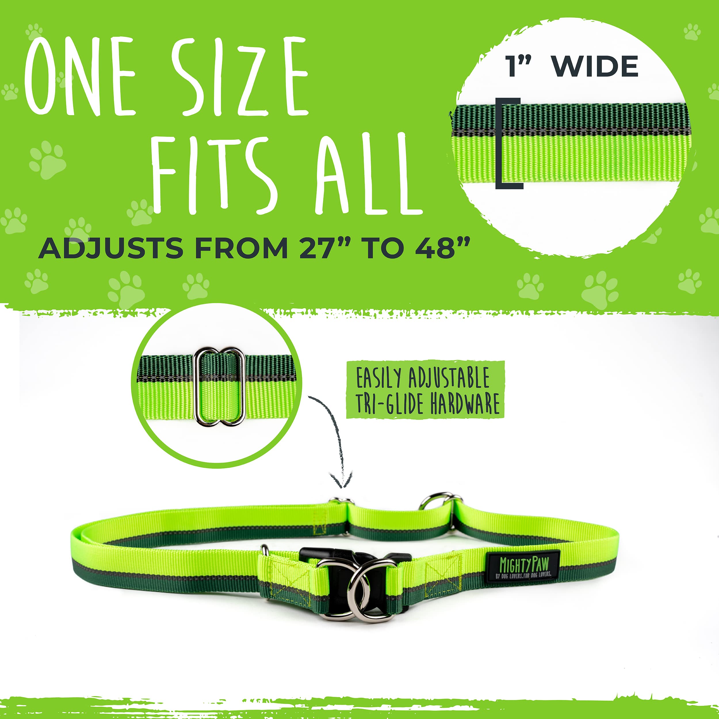 Mighty Paw Hands Free Dog Leash | Bungee Waist Leash For Dog Walking. Pet Running Hands Free Tether For Large, Medium & Small Breeds. Pet Waist Belt (36' - 48') Up To 150 Lbs - Green