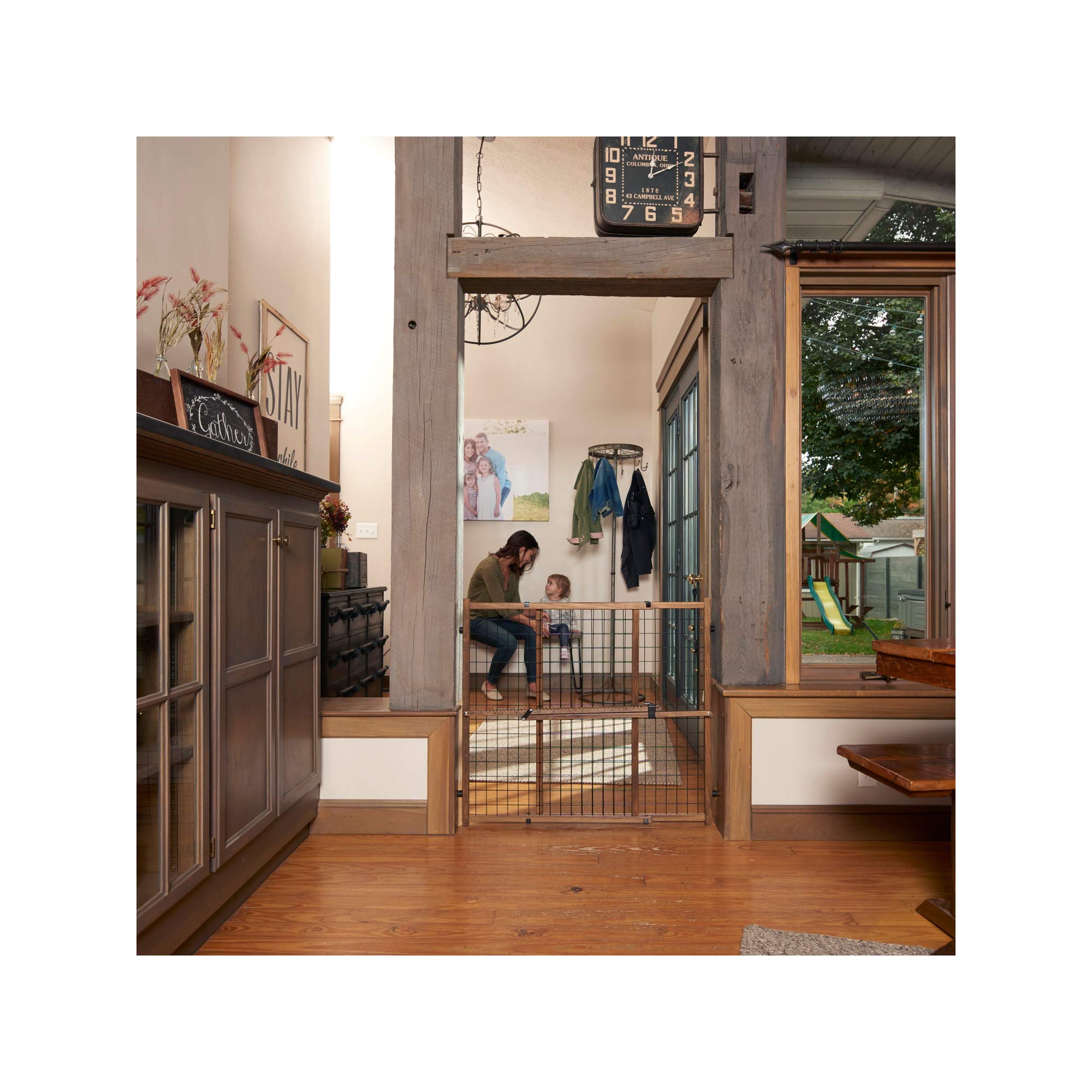 Evenflo Position & Lock Tall & Wide Baby Gate, Pressure-Mounted, 50'W X 32'H, Farmhouse Collection