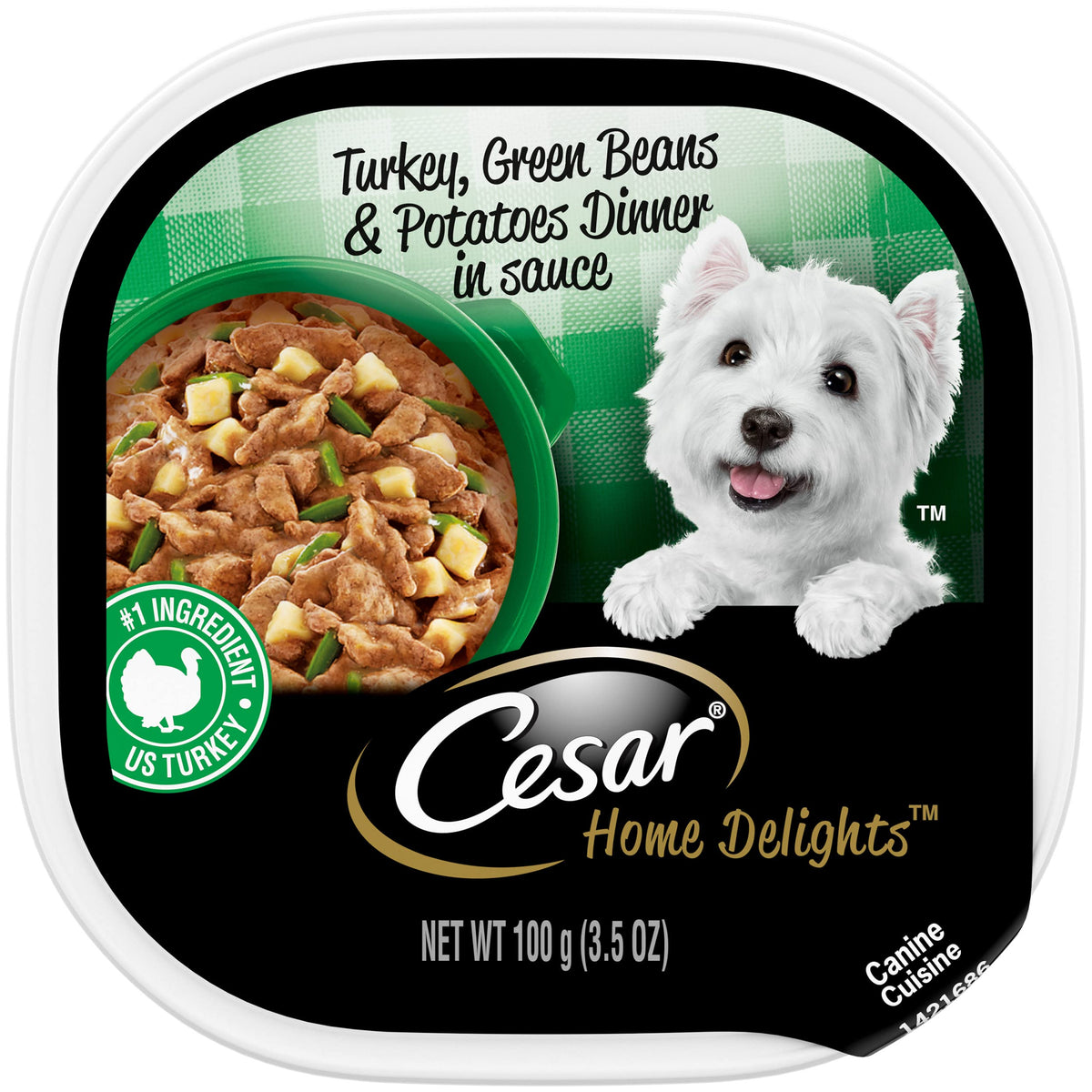 Cesar Home Delights Adult Wet Dog Food Turkey, Green Beans & Potatoes Dinner In Sauce, 3.5 Oz. Easy Peel Trays, Pack Of 24