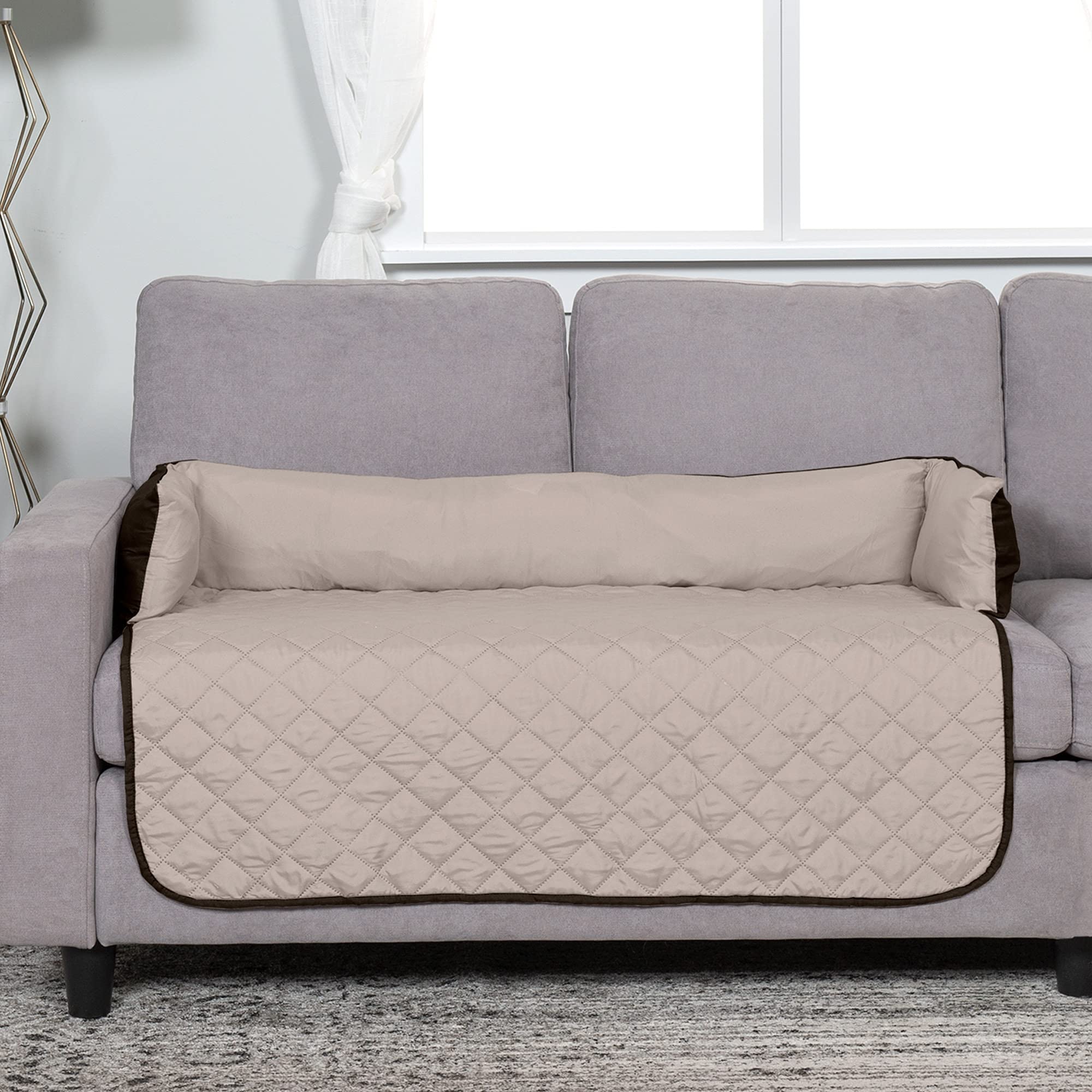 Furhaven Water-Resistant & Reversible 42' Wide Seat Cover Protector For Dogs & Cats, Perfect For Couches, Beds, & Car Seats - Sofa Buddy Bolster Seating Protector - Espresso/Clay, Large