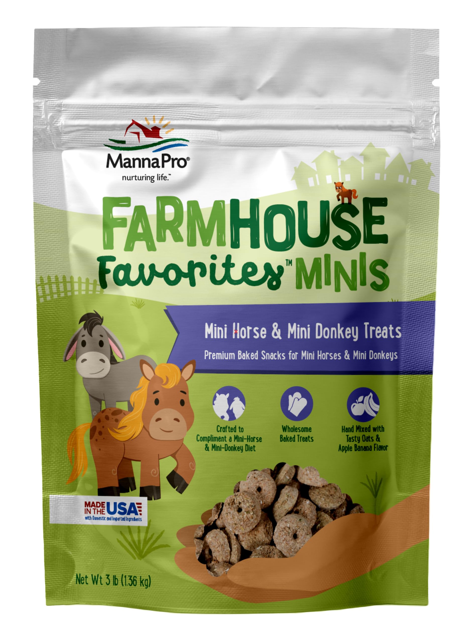 Manna Pro Farmhouse Favorites Mini Horse & Mini Donkey Treats -Baked Snack for Mini Horses & Mini Donkeys - Hand Mixed Treat - O