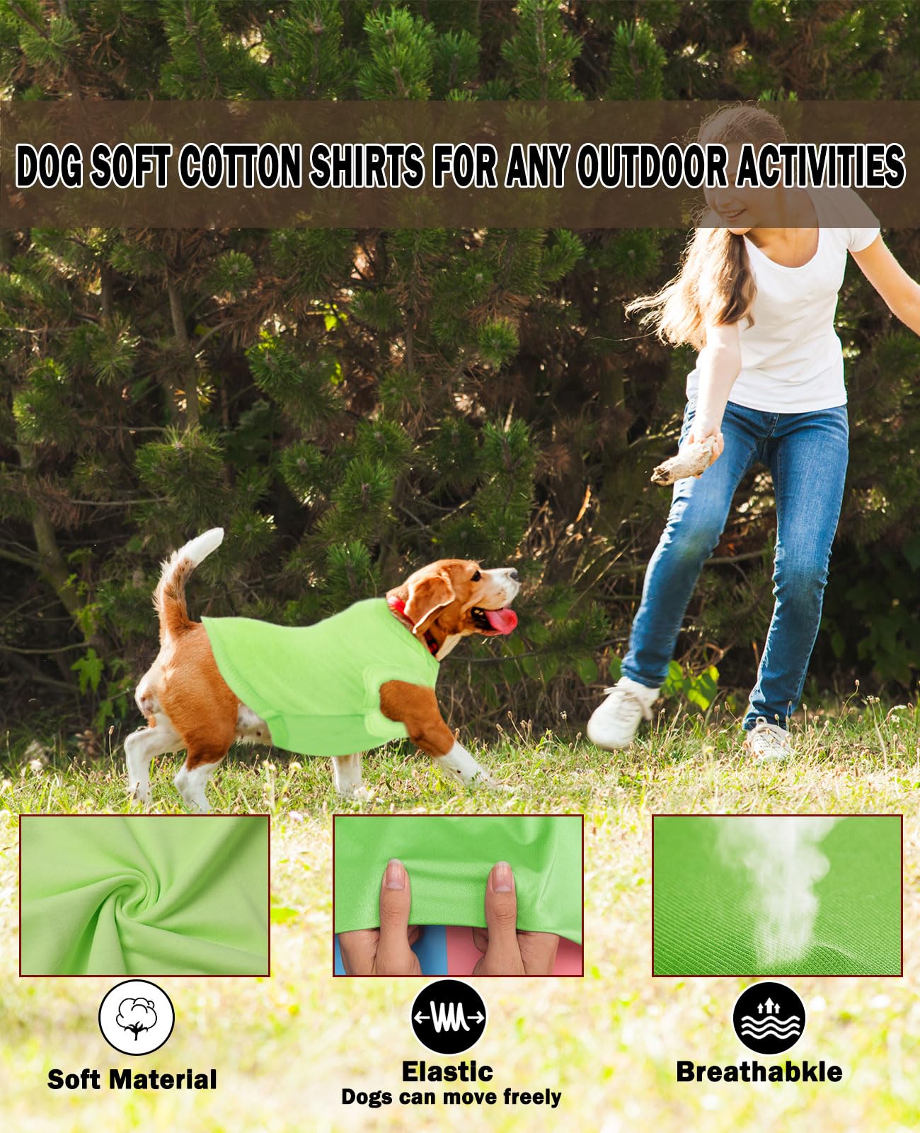 Sychien Dog Lightweight Shirt, Summer Cool Sun Shirts,Stretchy Medium Solid Dog T-Shirts,Soft Pet Sleeveless Blank Clothes,Breat