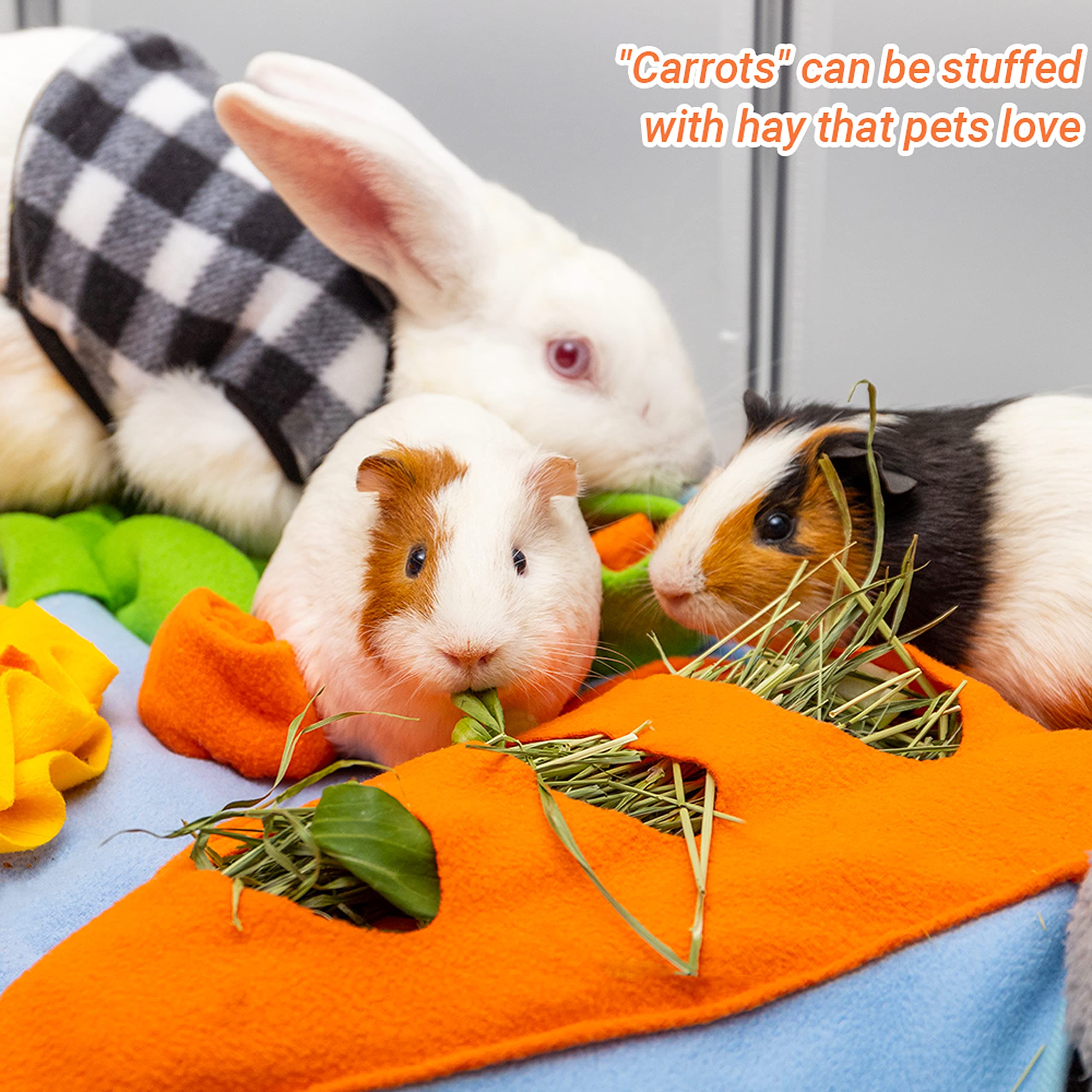 Rabbit Hay Feeder - Interactive Polar Fleece Pet Foraging Mat Toy Indoor For Guinea Pig Bunny Chinchillas Hamster Ferrets Small