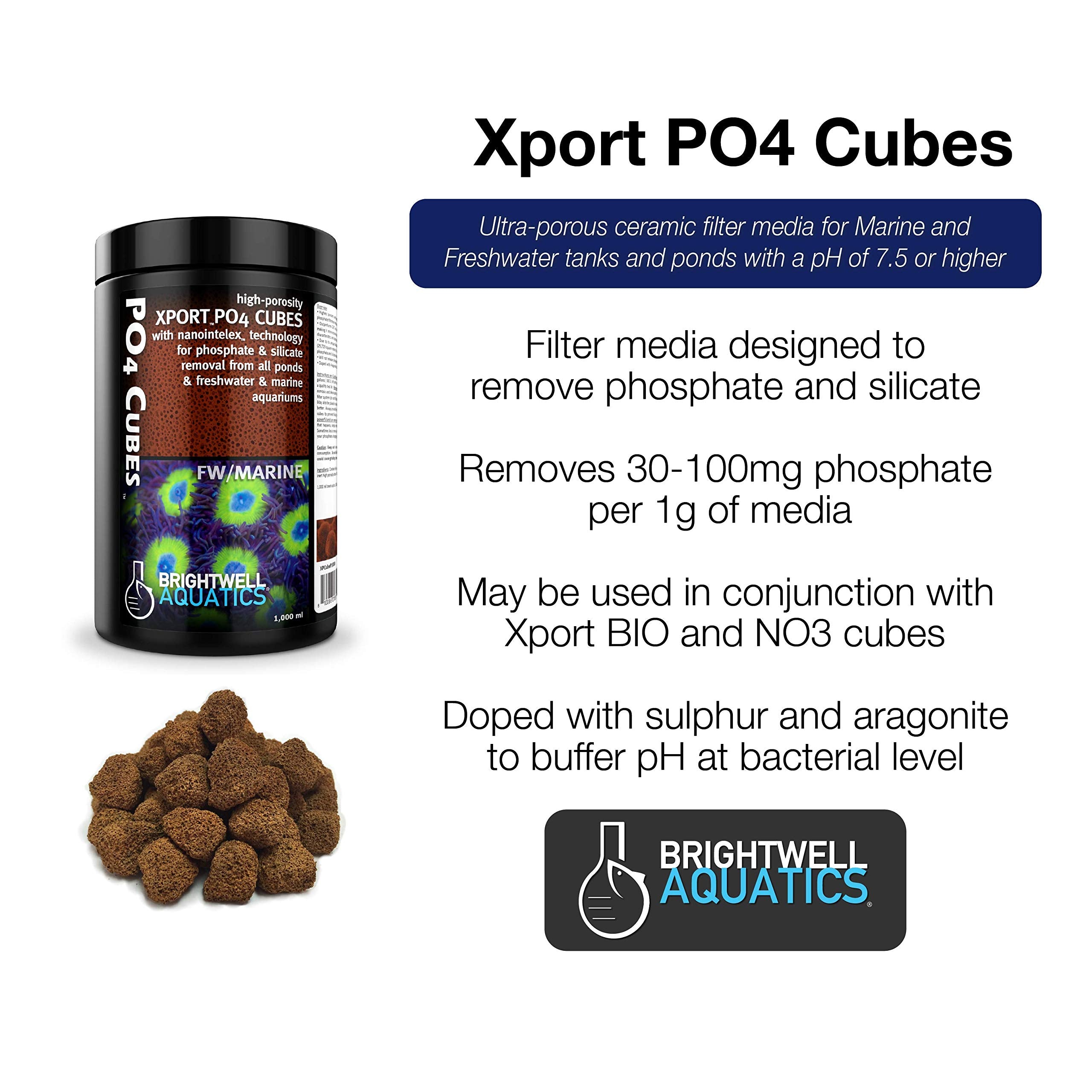 Brightwell Aquatics Xport Po4 Cubes - High-Porosity Cube Filter Media For Phosphate & Silicate Removal From All Ponds & Freshwater & Marine Aquariums, 1000Ml (Xpcubep1000)