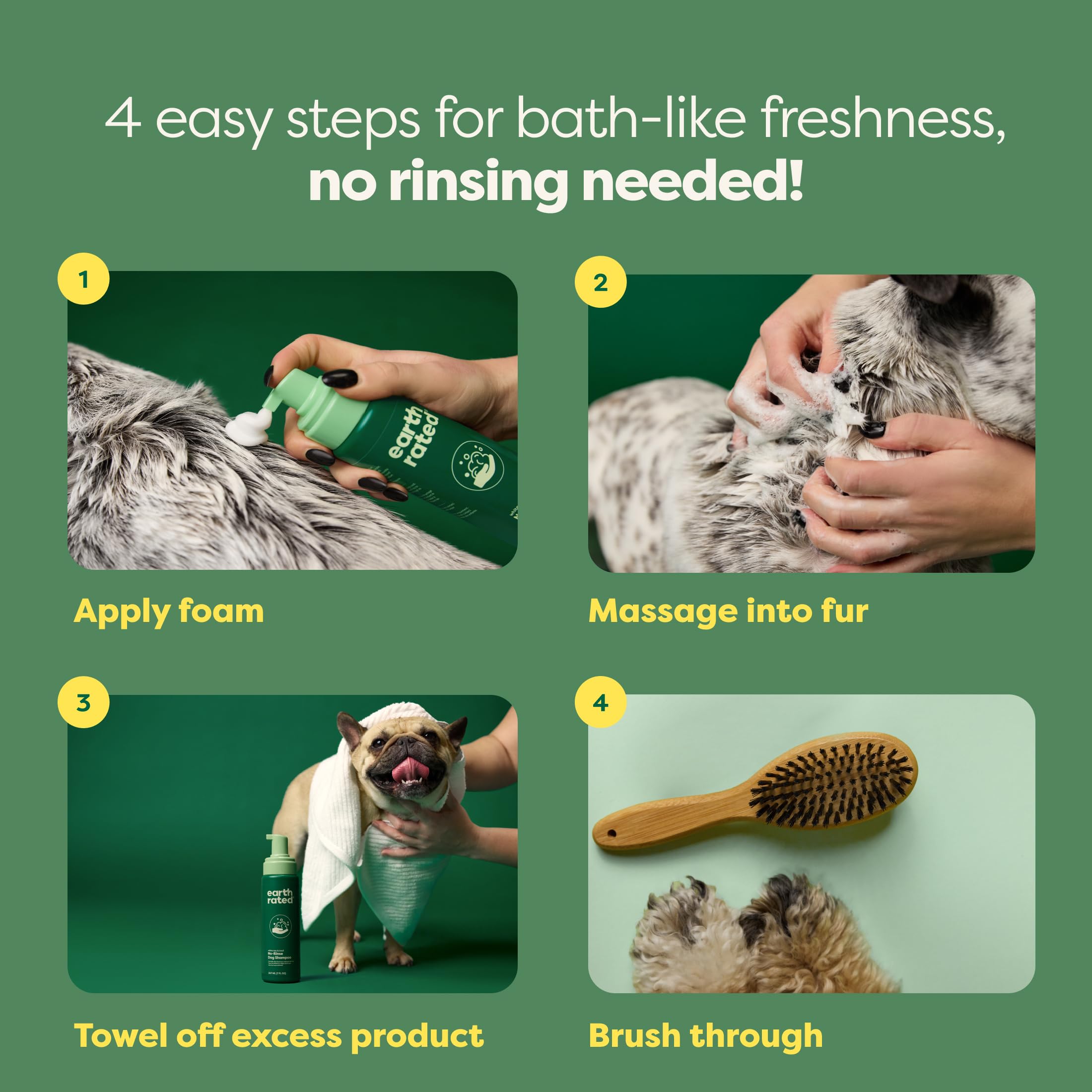Earth Rated Waterless Dog Shampoo, Convenient No-Rinse Wash For Cleaning, Conditioning & Detangling, For All Coat Types, Refresh