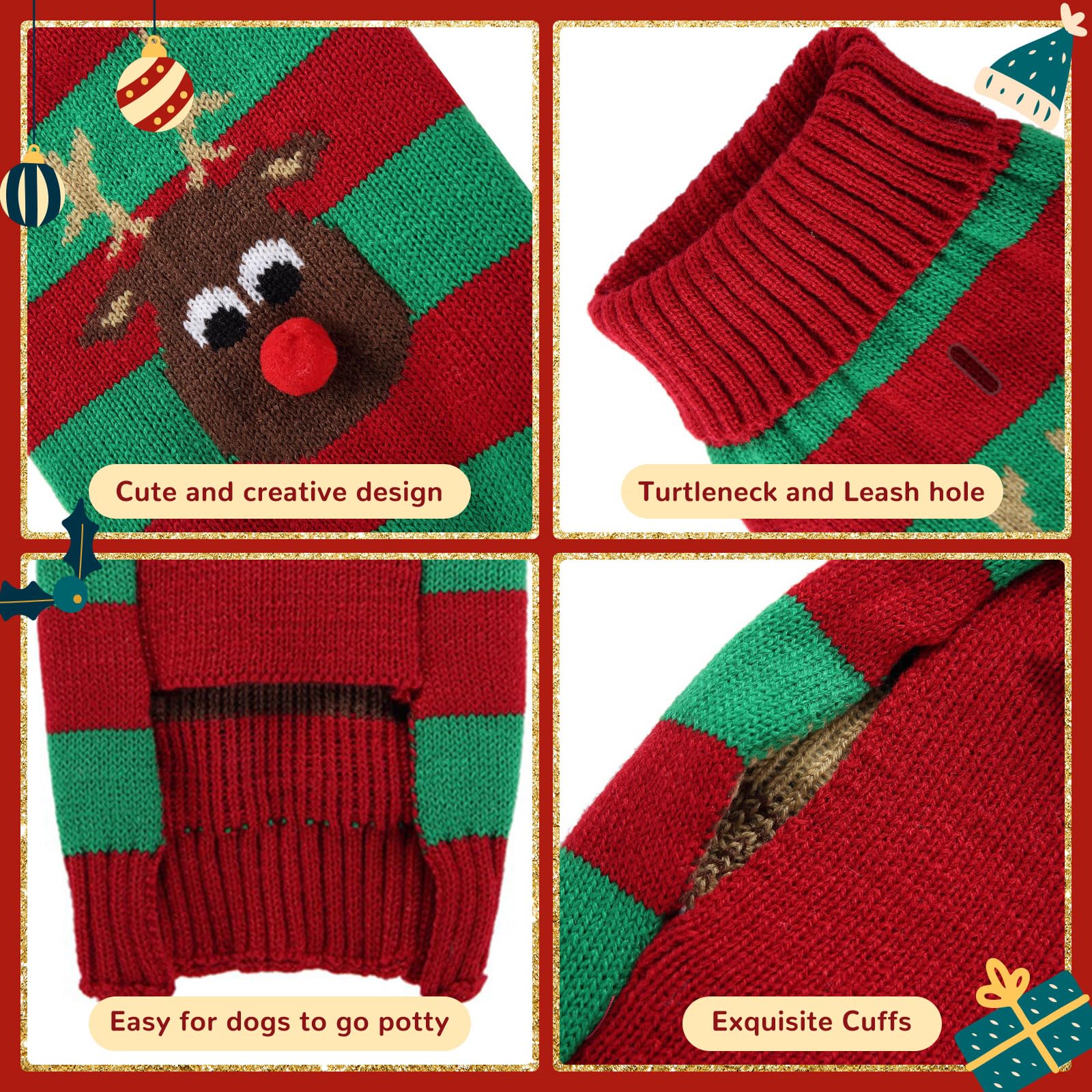 Axiijgl Small Dog Reindeer Christmas Sweater - Striped Dachshund & Chihuahua Frenchie Dog Clothes