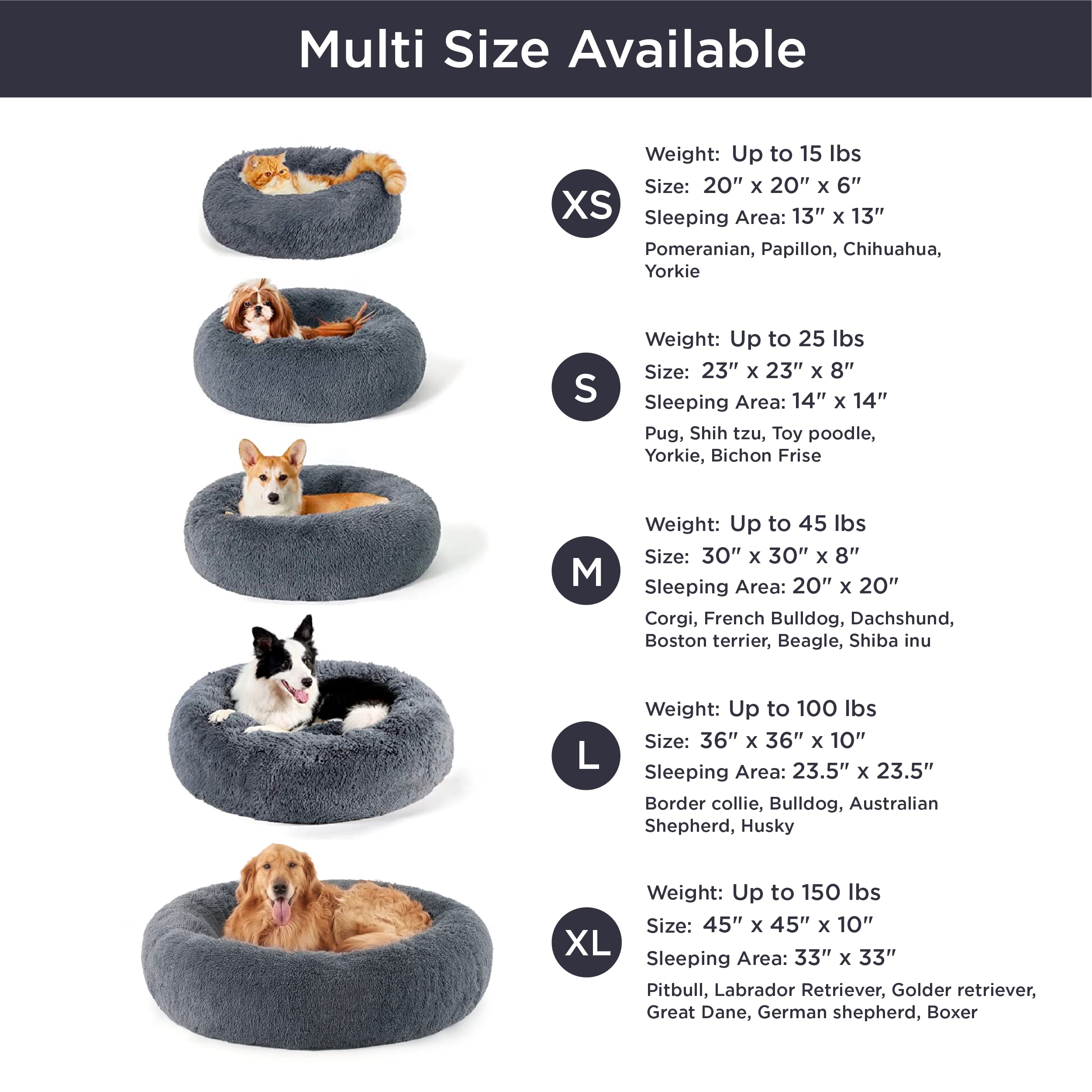 Bedsure Calming Cat Bed - Washable 20" Plush Faux Fur for Indoor Cats, Fits up to 15 lbs, Dark Grey