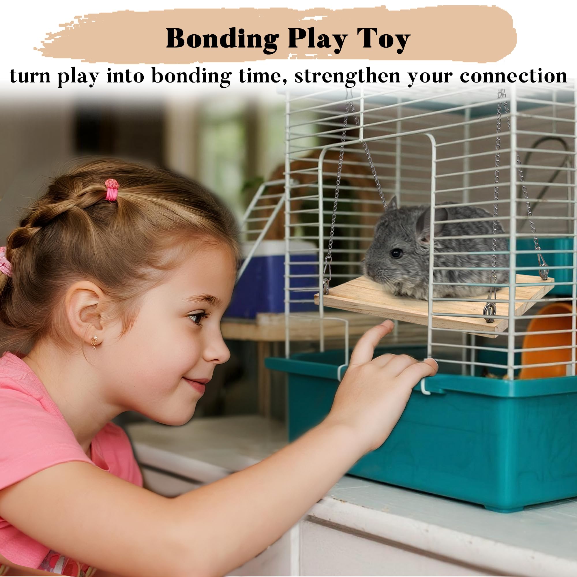 Jevnd Chinchilla Swing Toys Hanging Cage Accessories, Enriched Life Kiln Dried Pine Chinchilla Ledges and Safe Jumping Platforms