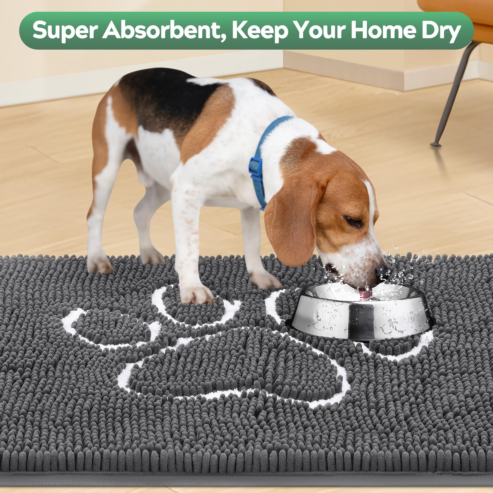 Dog Door Mat for Muddy Paws, Pet Rug Chenille Absorbent Outdoor Doormat 48 x 30 , Non Slip Heavy Indoor Doormat Soft Front Insid