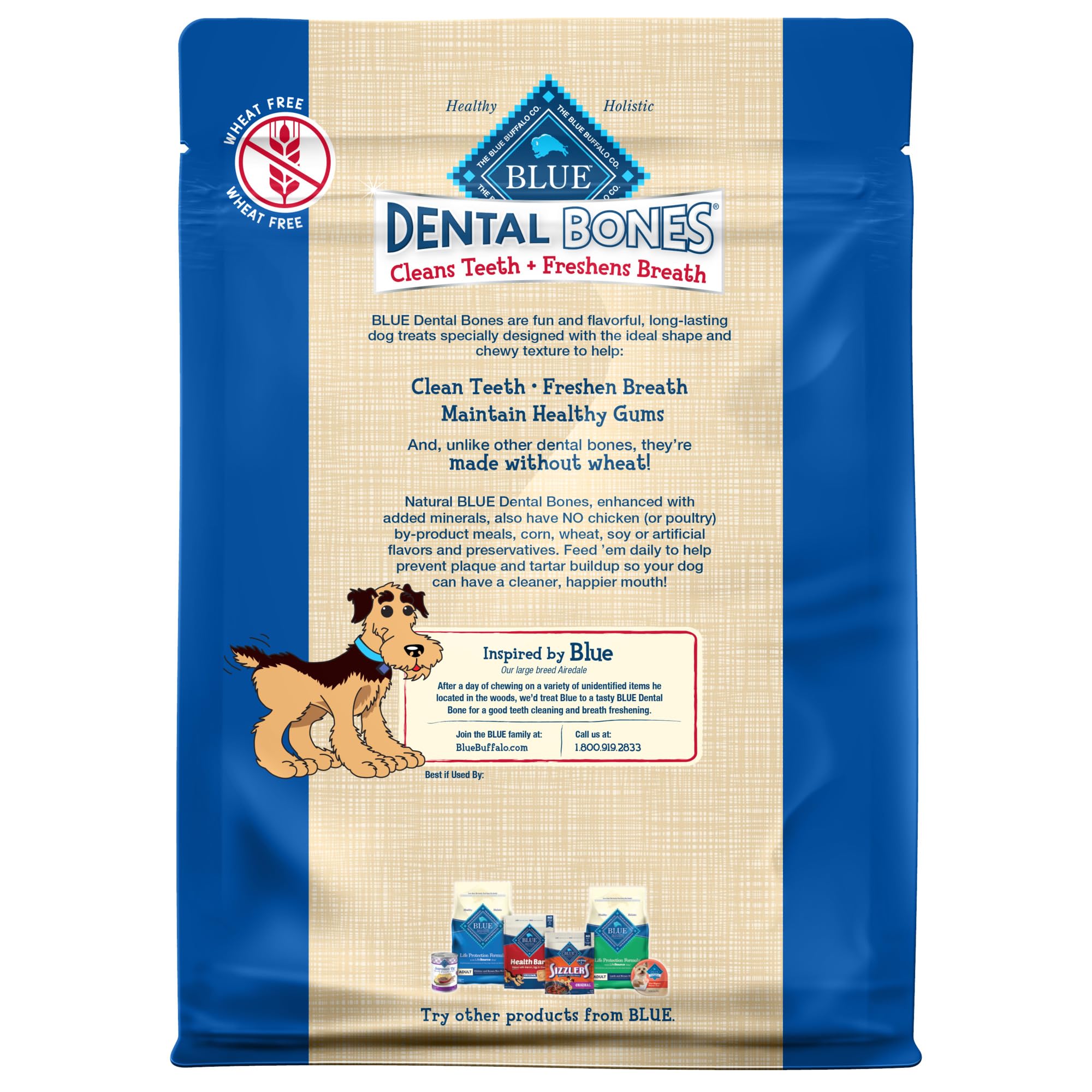 Blue Buffalo Dental Bones Regular Natural Dental Chew Dog Treats, (25-50 lbs) 12-oz Bag