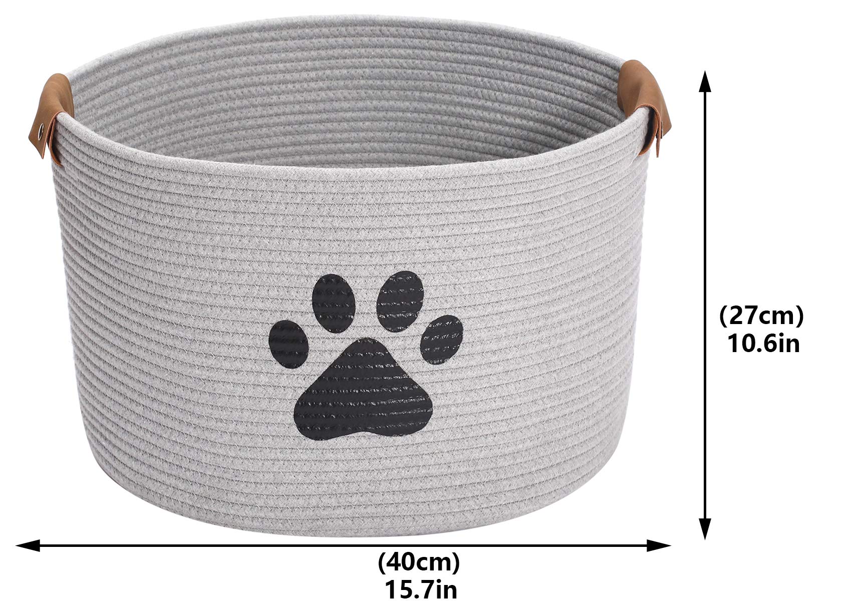Geyecete Round Dog dog toy basket storage weave Rope Storage Basket Pet/Doy Toy Box Dog Storage Basket-Gray
