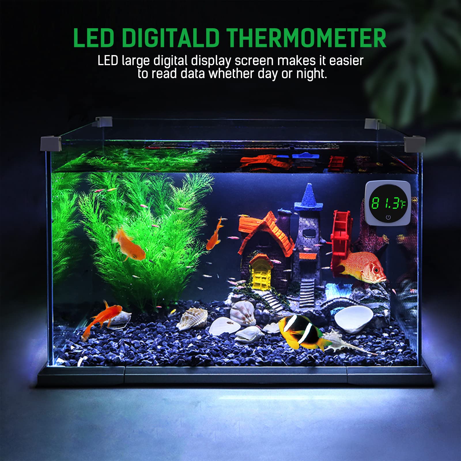 Digital Aquarium Thermometer, Paizoo Led Display Thermometer For Aquarium Fish Tank, High Accurate To ?.9?, Touch & Sleep Mode, Thermometer With Temperature Sensor On The Back For Fish, Turtles
