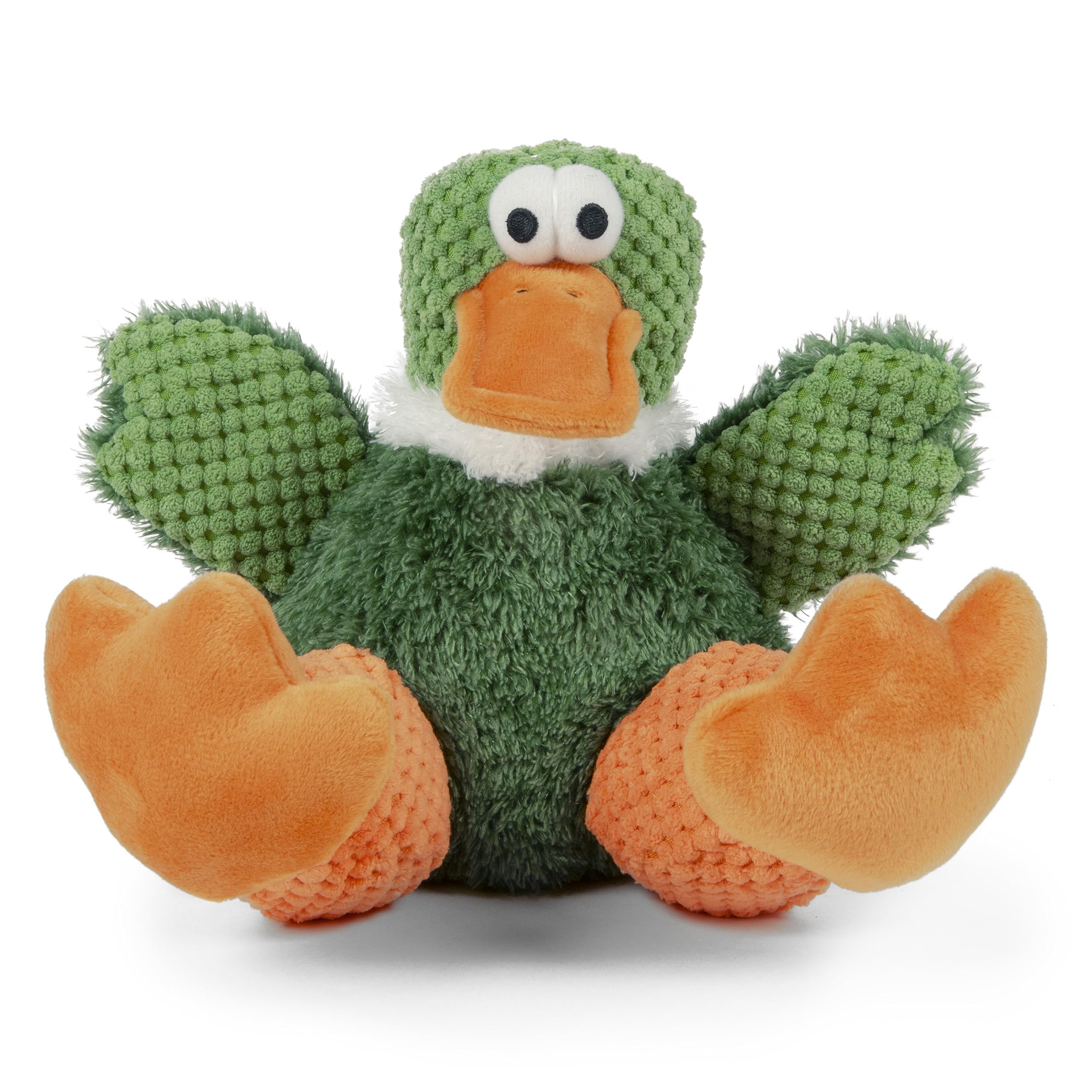 Godog Checkers Sitting Duck Squeaky Plush Dog Toy, Chew Guard Technology - Green, Large