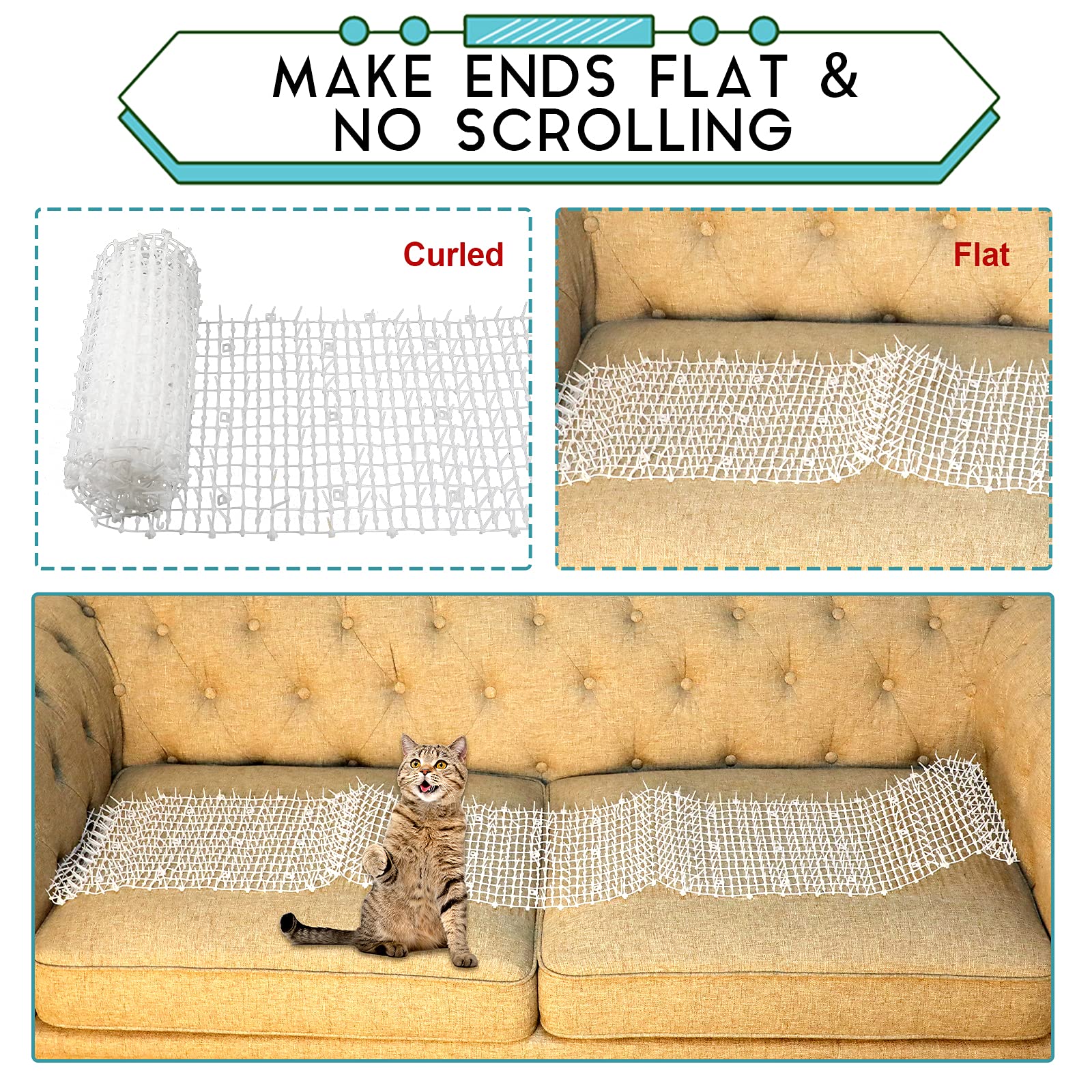 Scat Mat With Spikes Prickle Strips For Cats Dogs Spiked Mat Network Digging Stopper For Garden Fence Outdoor Indoor Keep Pet Dog Cat Off Couch Furniture (79 X 12 Inch, White)