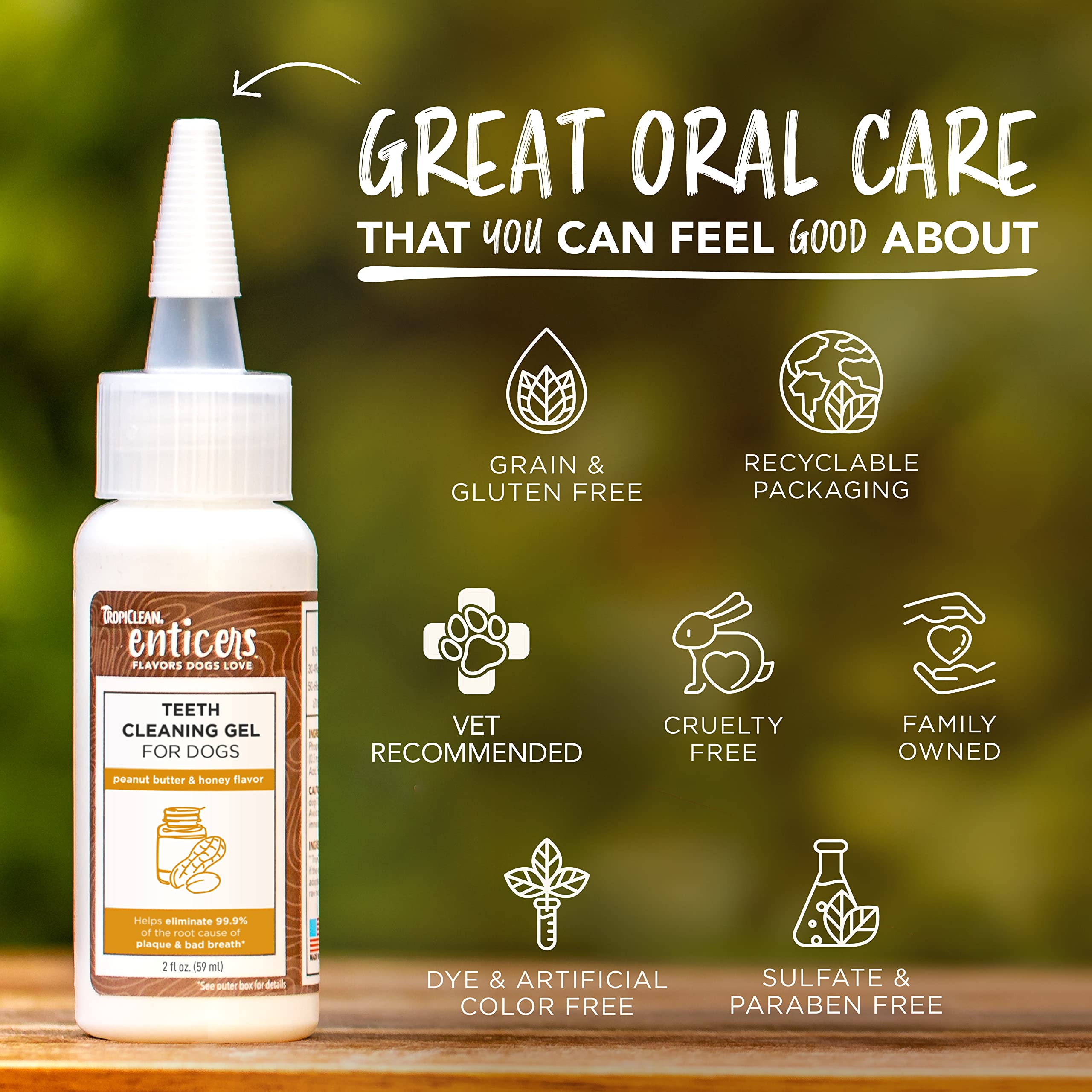 TropiClean Enticers Dog Teeth Cleaning Treat Gel | Peanut Butter Flavored Dog Toothpaste Alternative| 2 oz
