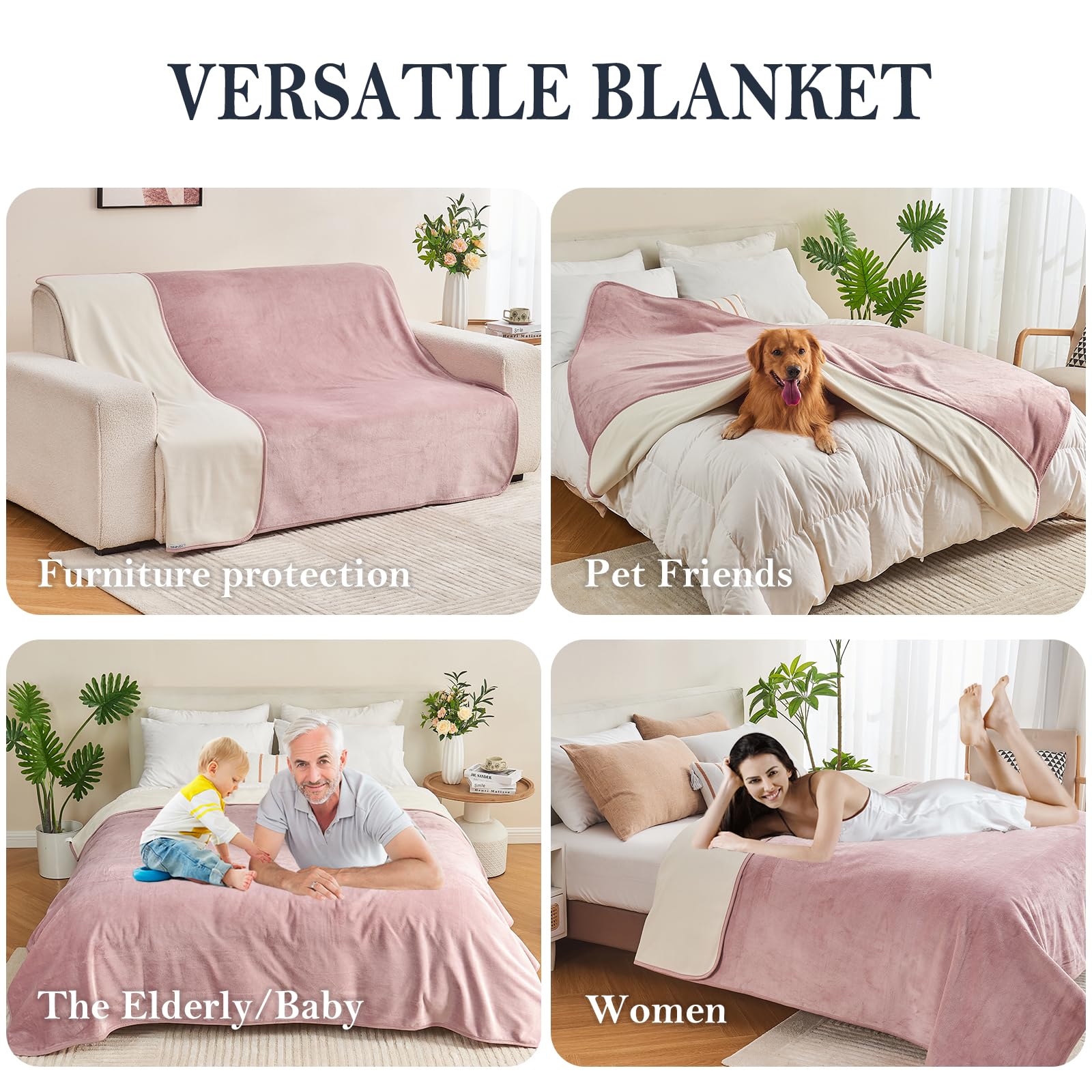 Yaning Waterproof Blanket 80''X90'' For Adults, Reversible Waterproof Bed Cover For Dogs Cats Pets, Soft Leakproof Blanket For B