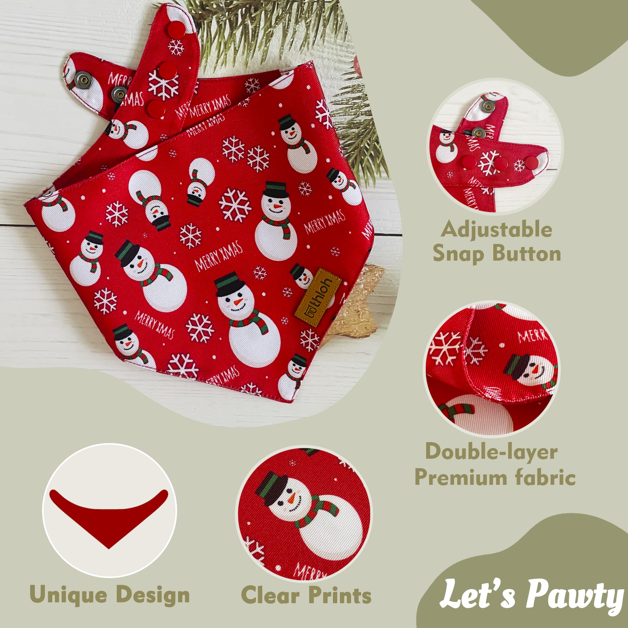 Thloh Christmas Dog Bandanas With Snap Button - 2 Pack Reversible Santa Claus Dog Scarf For Boy & Girl, Dog, Christmas Tree Holi