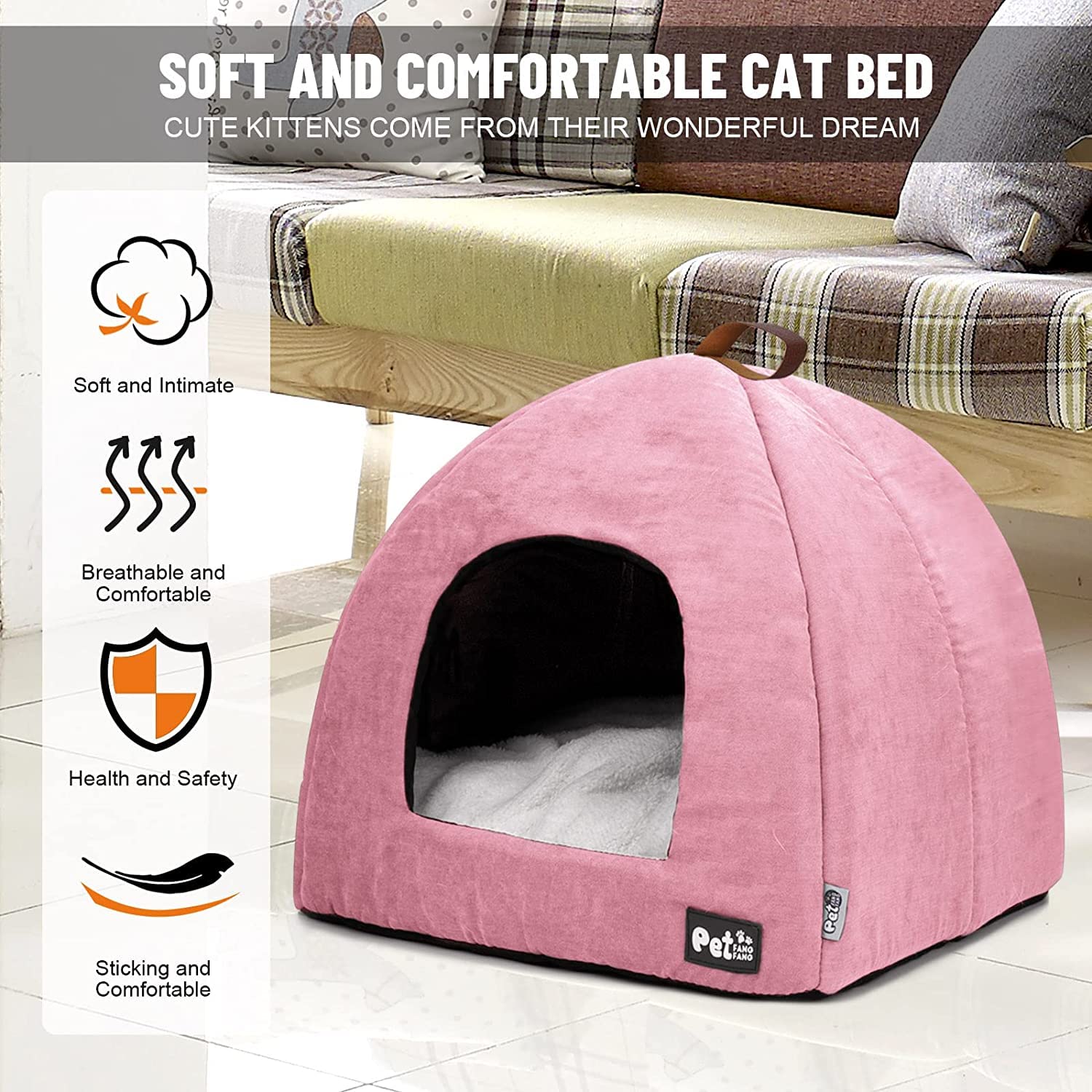 Premium Cat Bed For Indoor Cats And Small Dogs - Cave, Covered Tent, Kitten Hut With Cushioned Pillow (Large, Pink)
