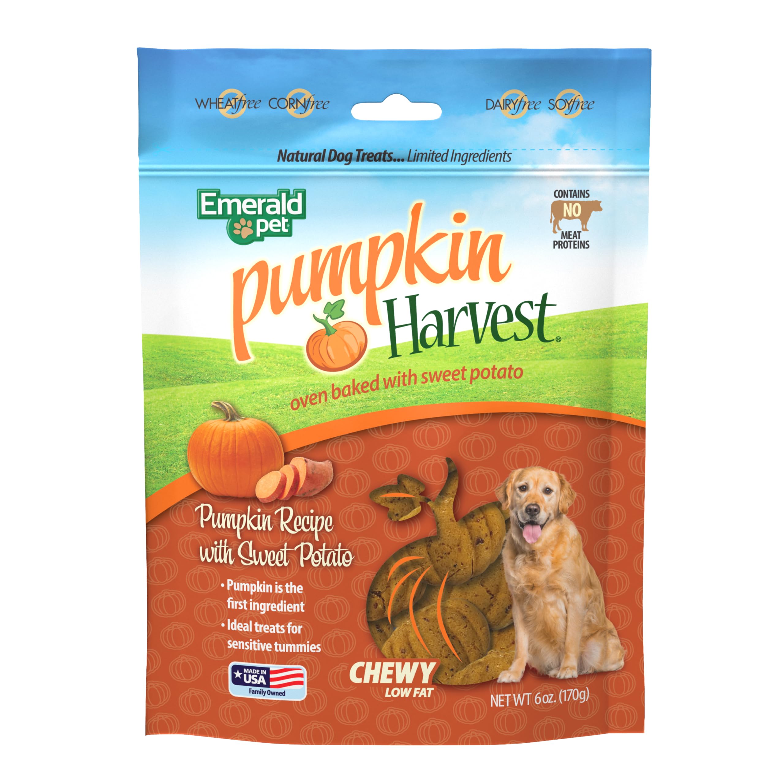 Emerald Pet Pumpkin Harvest Pumpkin Dog Treats - Low-Fat Chewy Natural Dog Treats with Pumpkin for Digestive Health - Meat Free,
