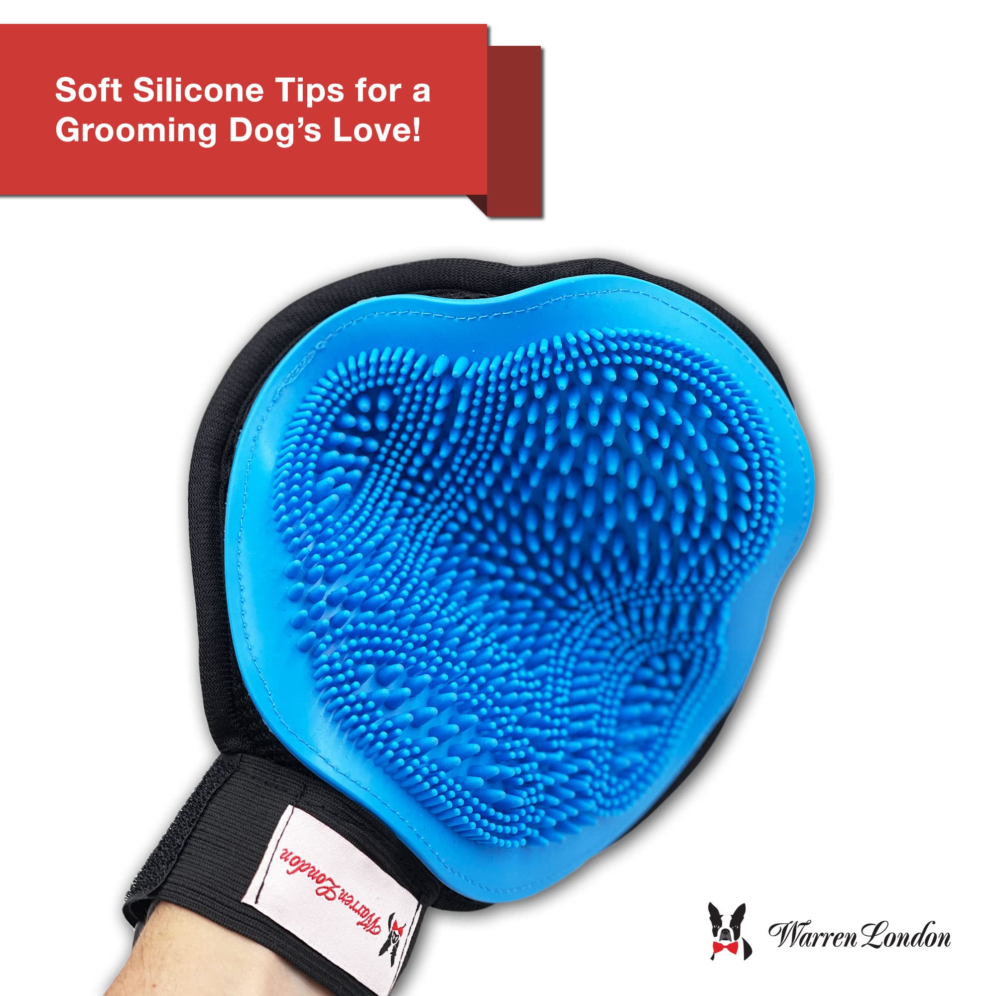 Warren London 2In1 Pet Grooming Glove For Dogs & Cats | Reversible Design Pet Brush With Smooth Side To Remove Fur From Clothes & Furniture | Soft Mitten Contours To Pet Body For Comb & Massage