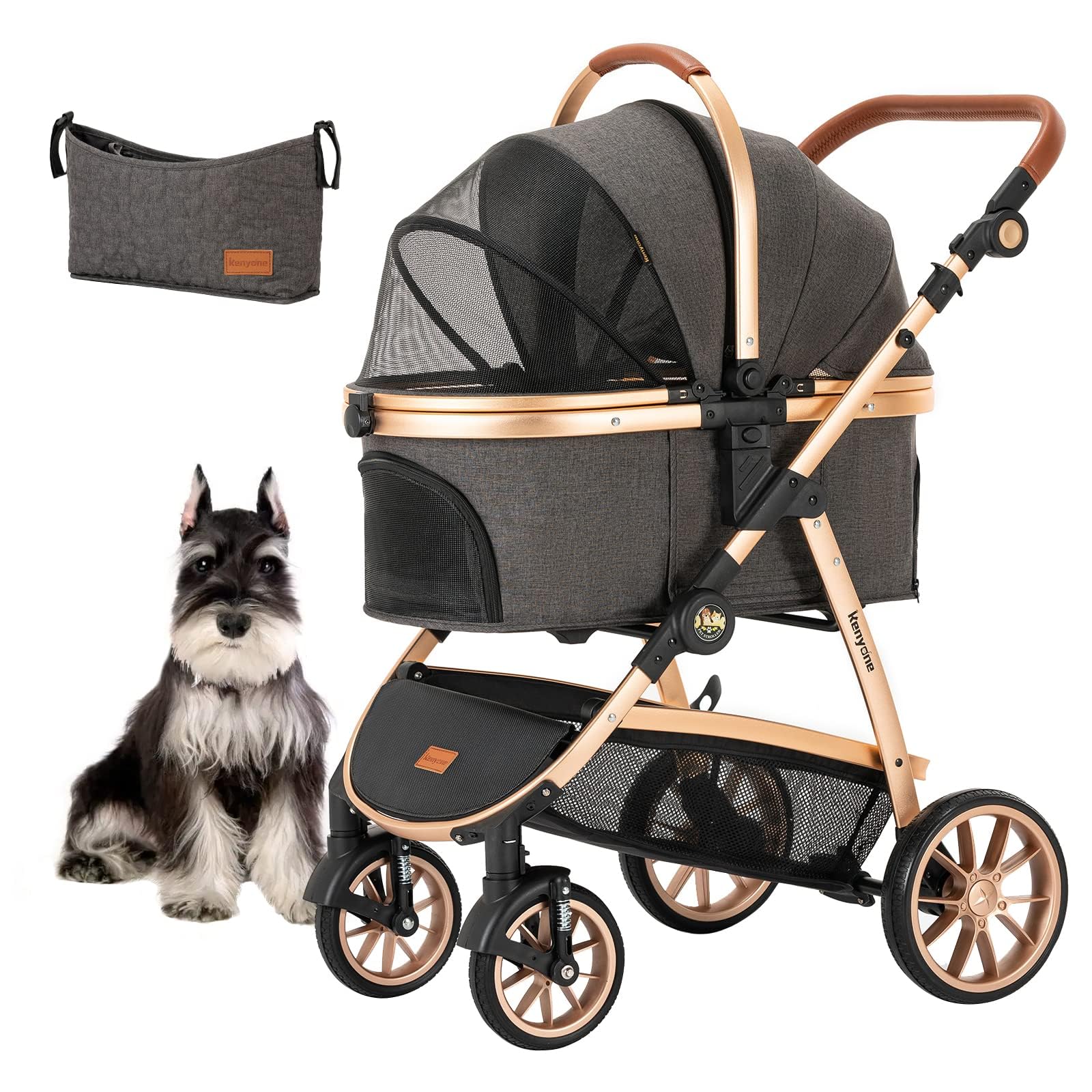 Kenyone Pet Stroller 3 In 1 For Medium Small Size Dogs Luxury Large Cat Stroller Detachable Carrier For Puppy, Kitty, Doggie (C5