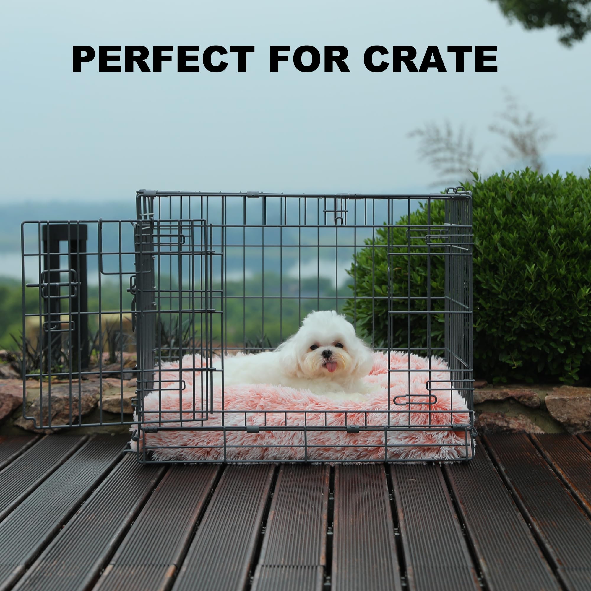 Bedfolks Waterproof Crate Bed, Plush Dog & Cat Bed With Washable Cover, Faux Fur Kennel Pad, 17''X12'', Pink