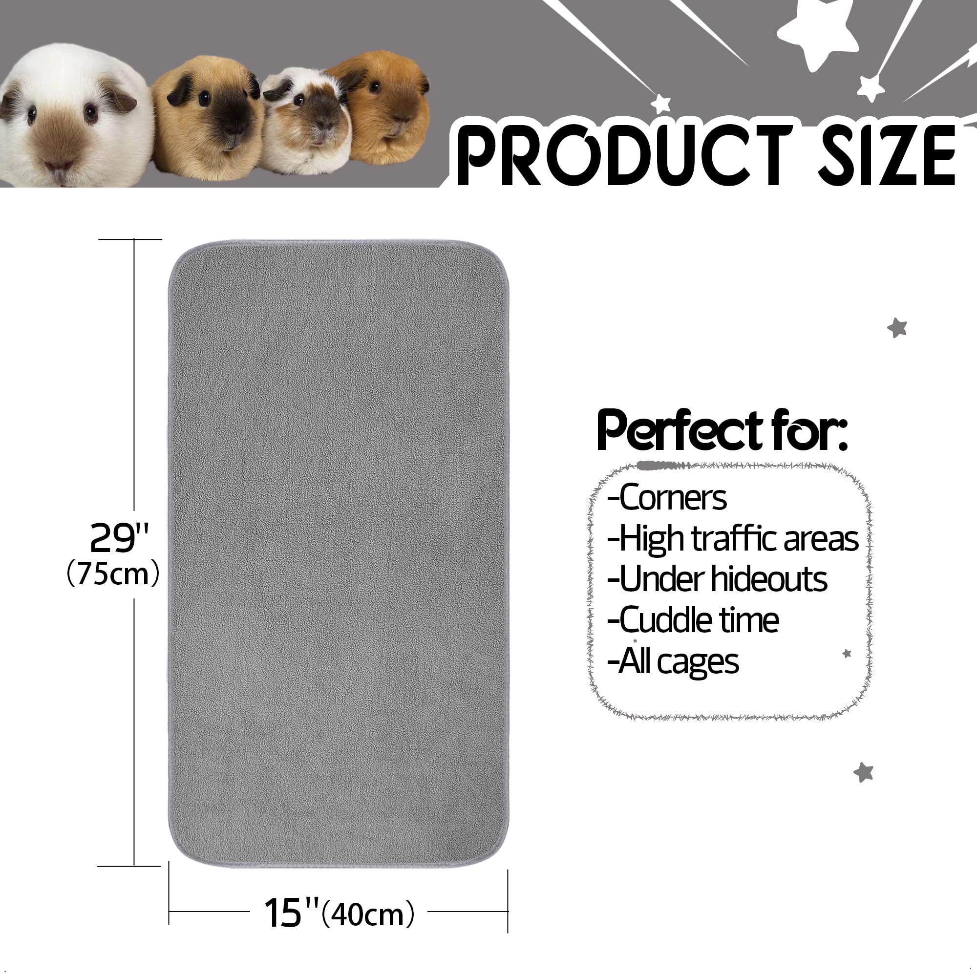 GINIDEAR Guinea Pig Cage Liner, 4 Pack - Washable, Reusable, Leakproof Fleece Bedding Pads for Small Animals with Anti-Slip Bott