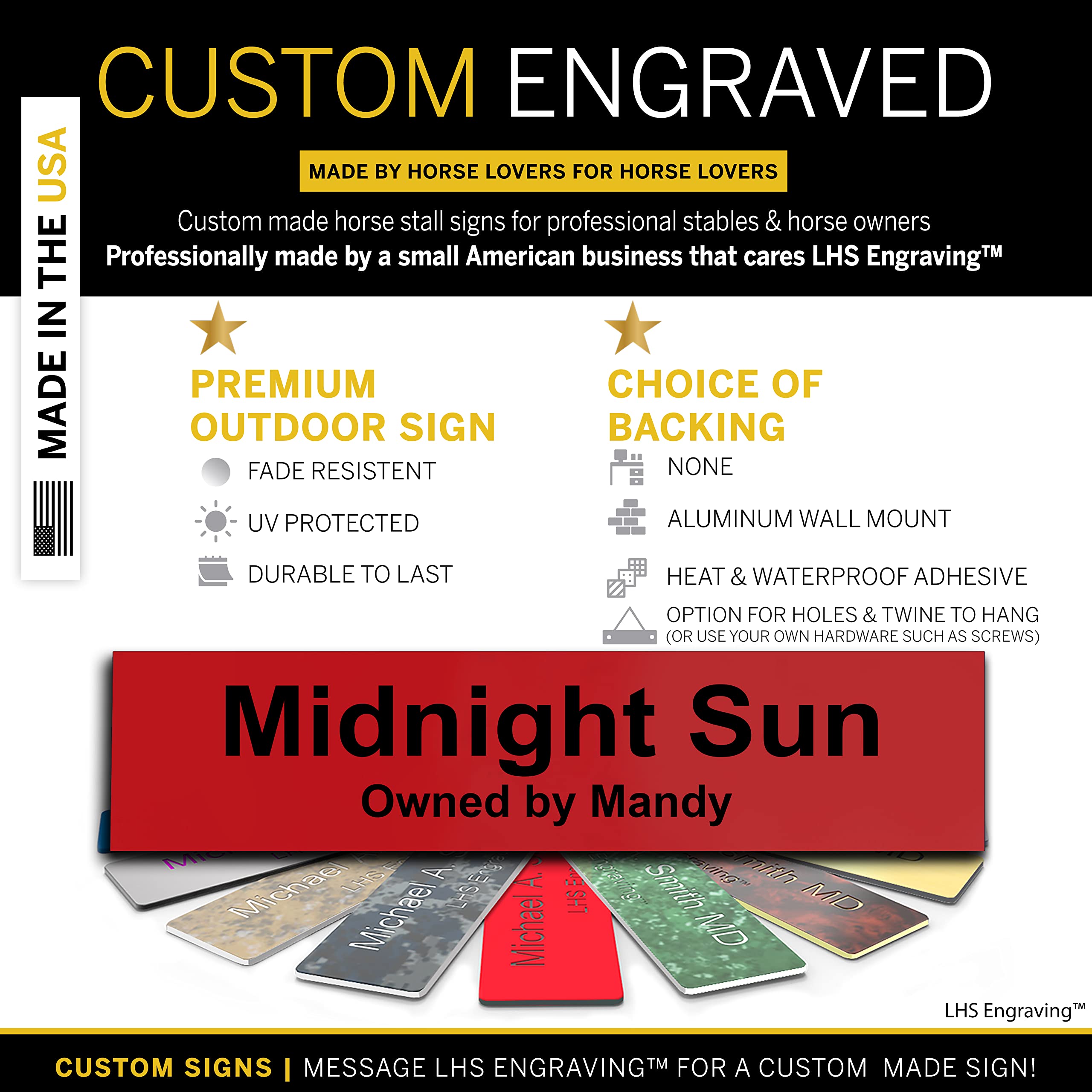 Lhs | Horse Stall Name Plate, 2X8 Personalized Stall Signs, Uv Protected, All Weather Adhesive, Hanging, Mounting Or Other, Red