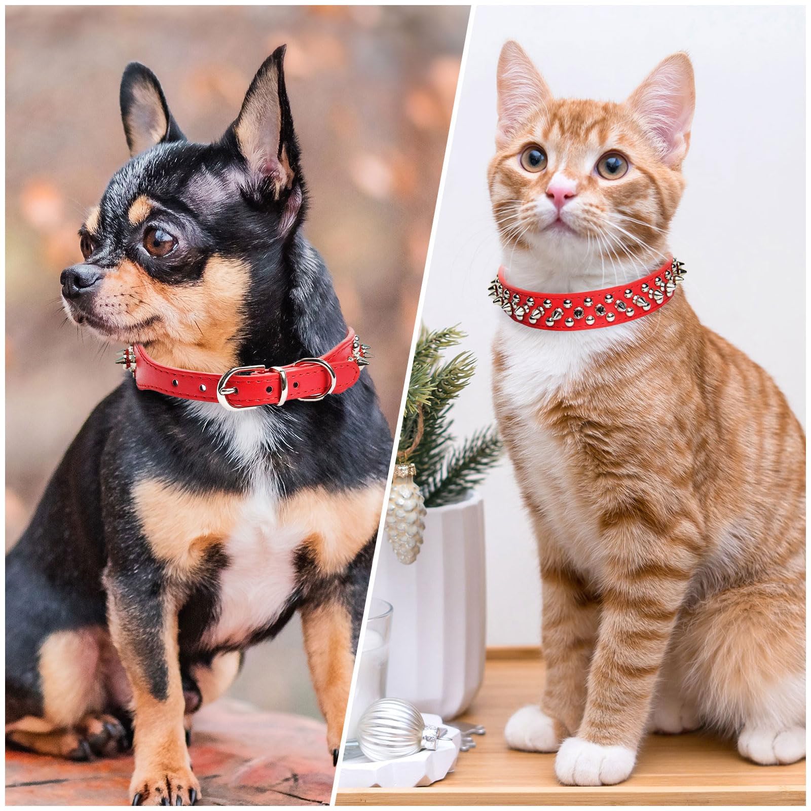 Doggyzstyle Small Spiked Red Dog Cat Collar For Small Medium Dogs Boy Male Female - Adjustable Studded Puppy Collars - Soft Padd