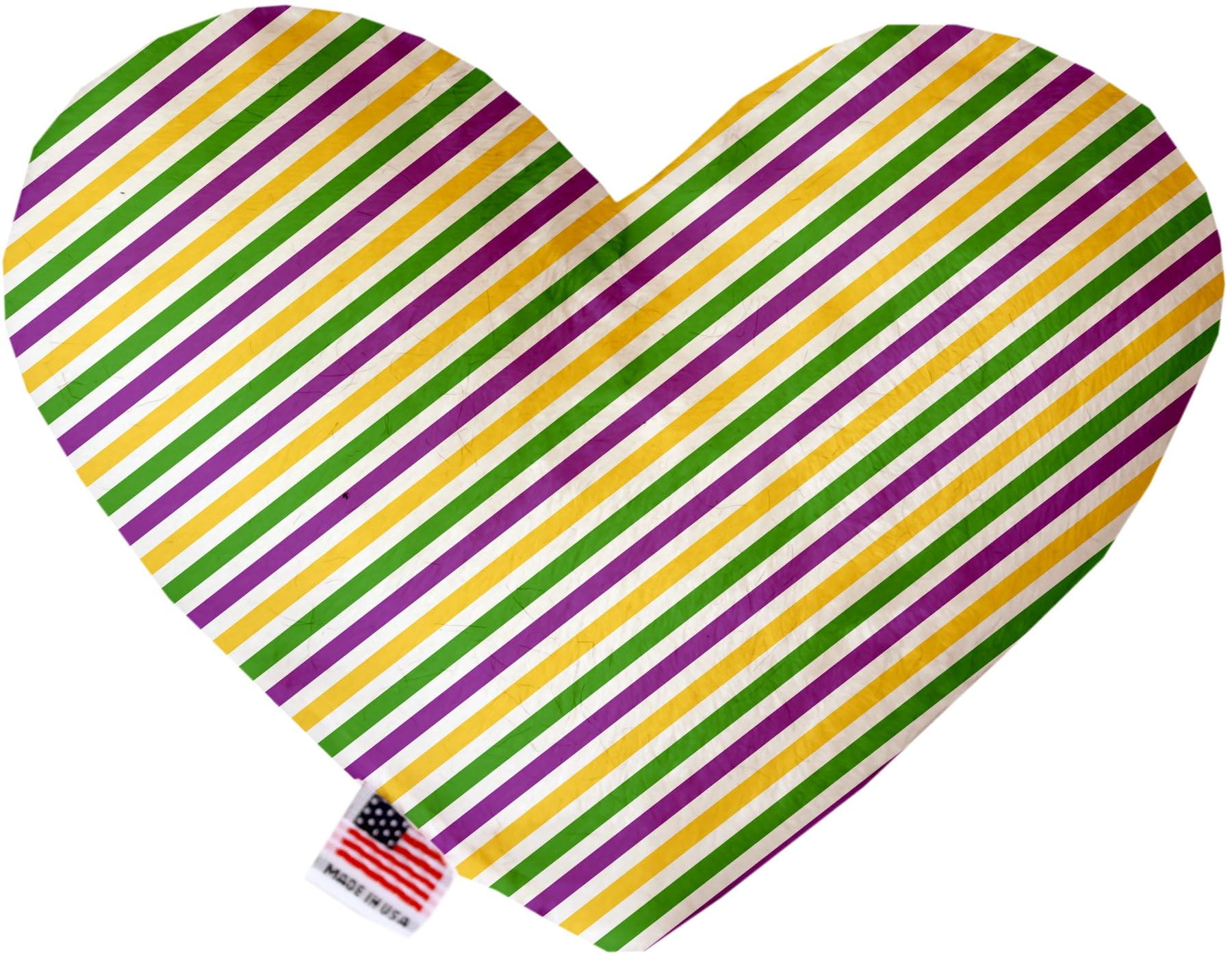 Pet and Dog Plush Heart or Bone Toy, &quot;Mardi Gras Group&quot; (Available in different sizes, and 10 different pattern options!) Mardi Gras Stripes 8&quot; Plush Heart