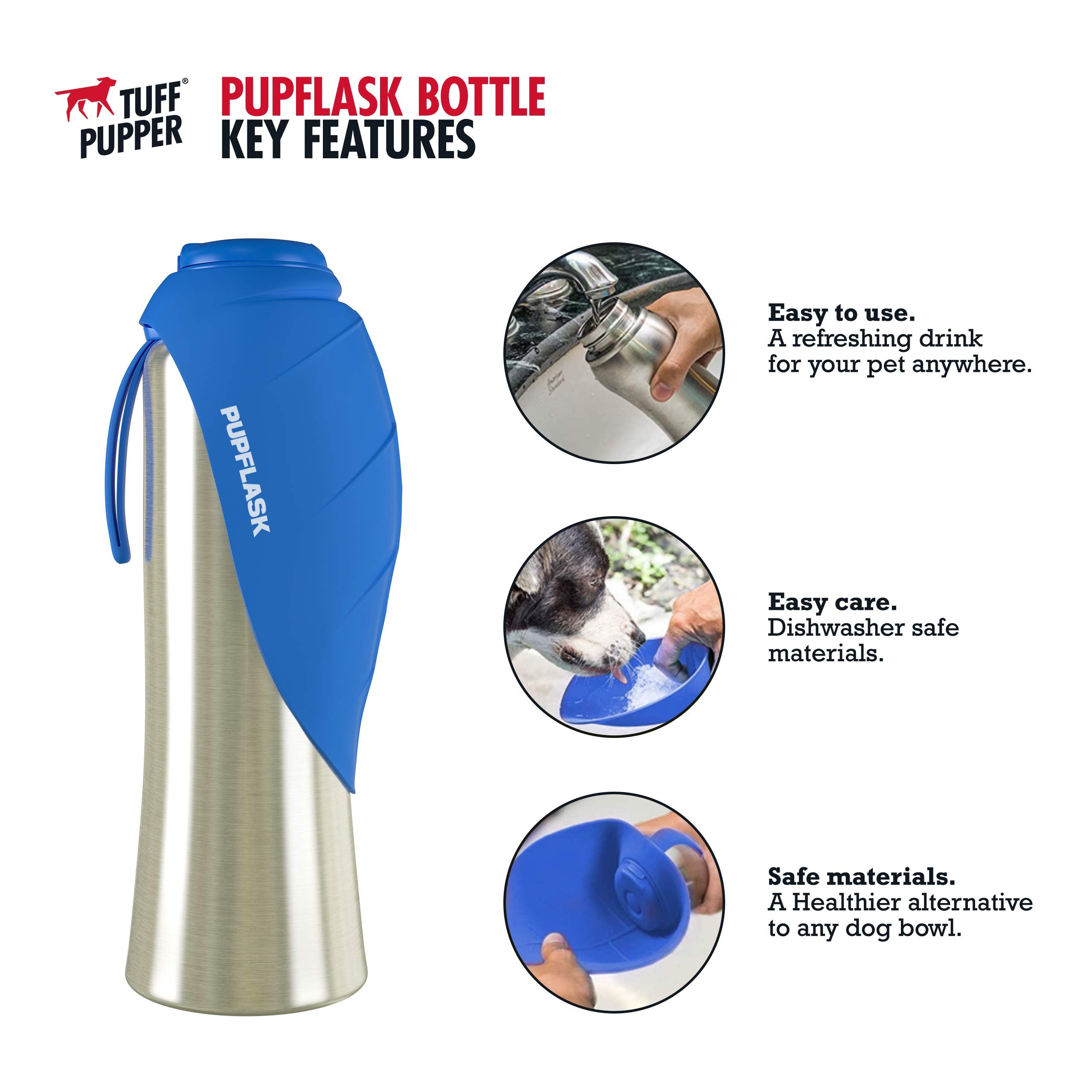 Tuff Pupper PupFlask Large Dog Water Bottle - 27/40 OZ Stainless Steel, Nebulas Blue, Leak Proof, Portable Pet Water Dispenser for All Breeds