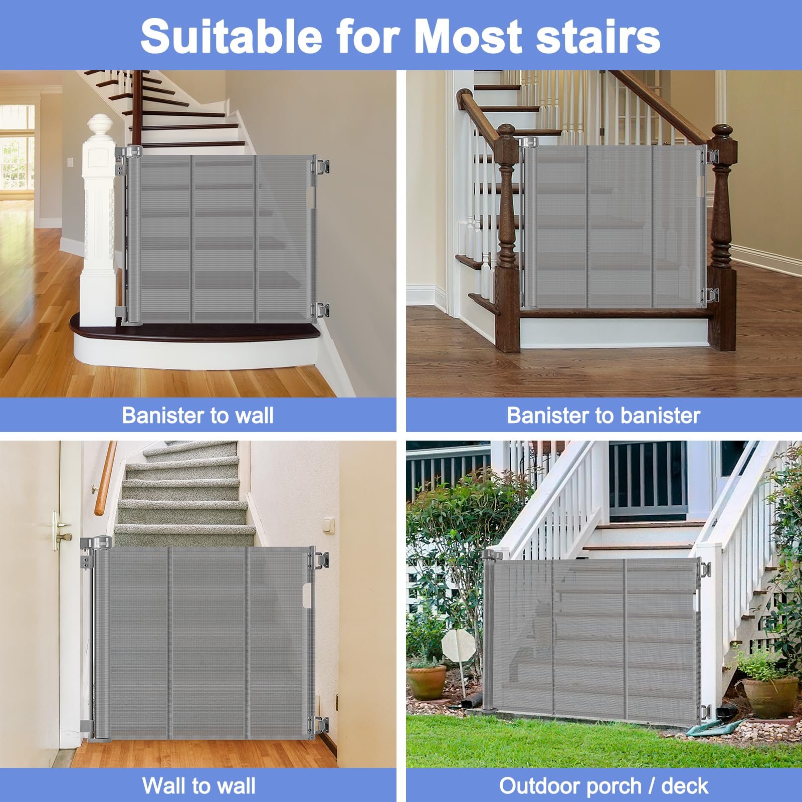 Reinforced Retractable Pet Gate for Stairs 55 Inch Retractable Baby Gates for Doorway Retractable Stair Gates for Kids or Pets R