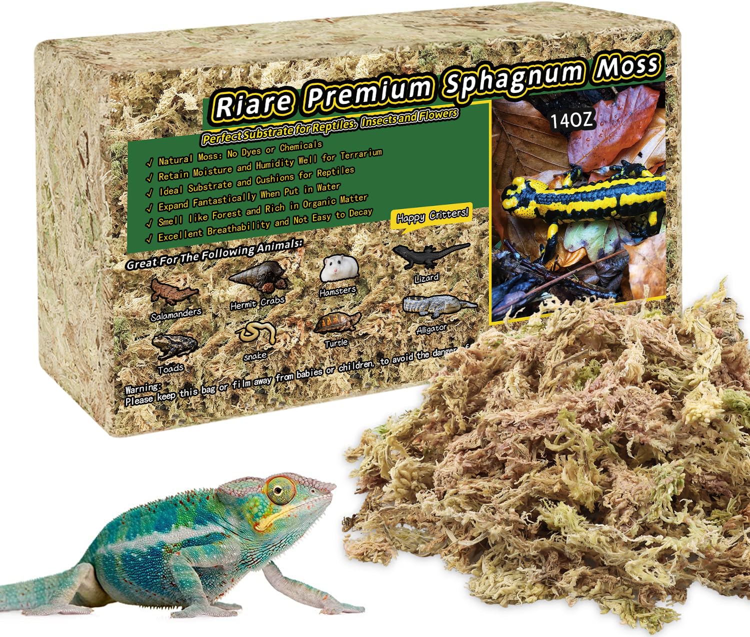 Riare 14Oz Premium Sphagnum Moss For Reptiles- 20Qt Natural Reptile Moss Dried, Forest Live Moss For Terrarium, Frogs Snake Peat