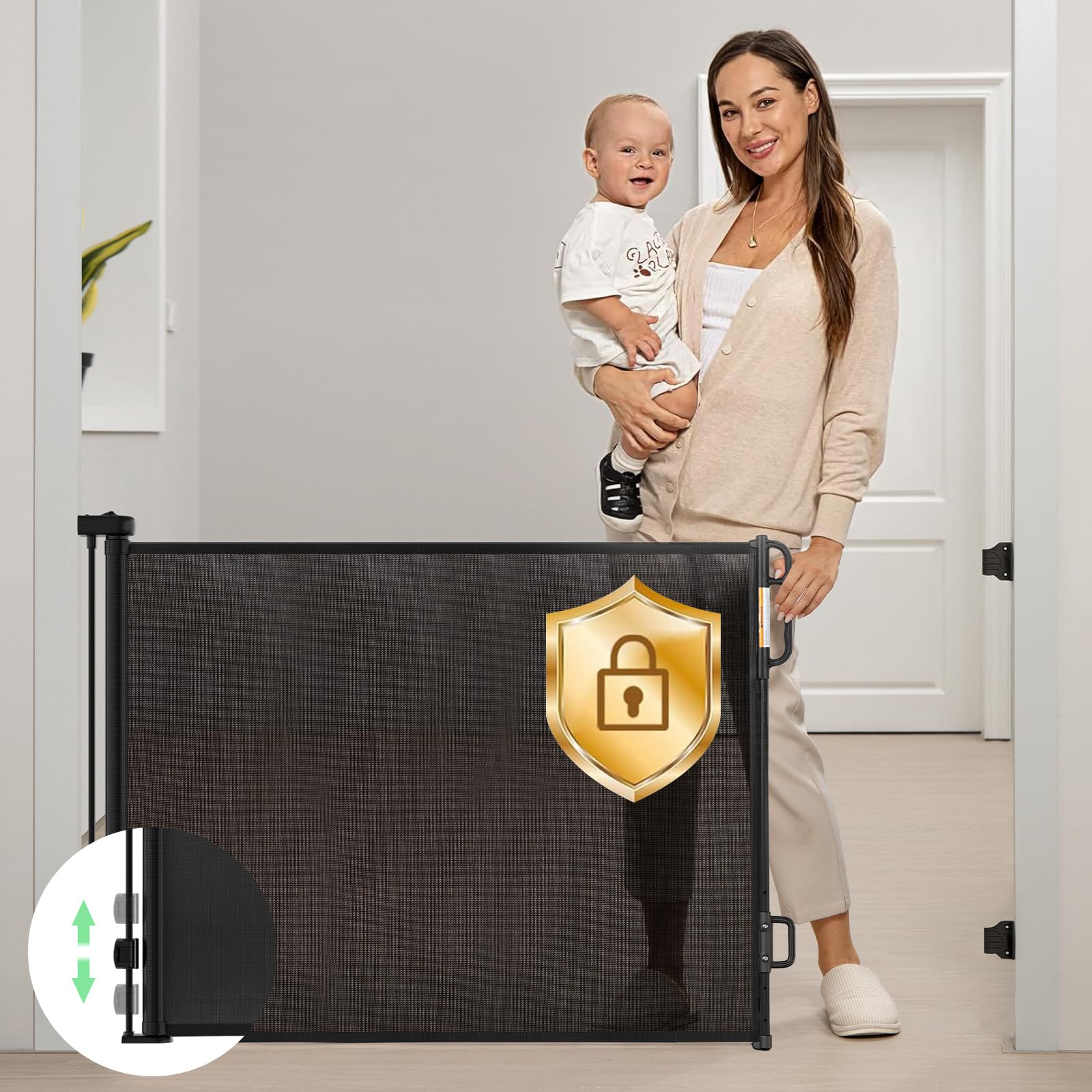Retractable Baby Gate, Momcozy Mesh Baby Gate or Mesh Dog Gate, 33 Tall,Extends up to 55 Wide, Child Safety Gate for Doorways, S