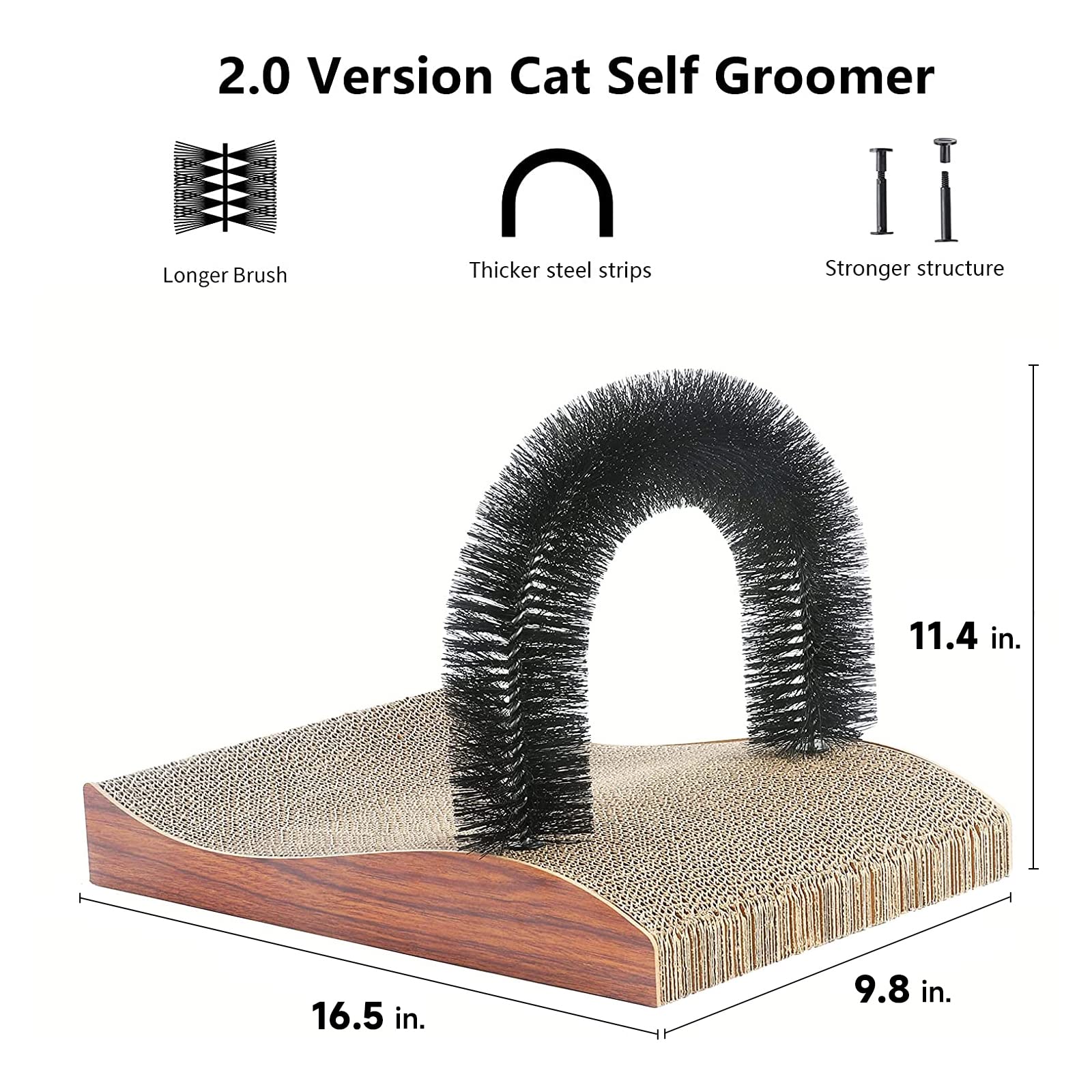 Fukumaru Cat Self Groomer, 2.0 Version Cat Arch Face Scratcher With Scratcher Pad, Cats Back Grooming Massager Toy Brush For Indoor Kitten And Small Dog