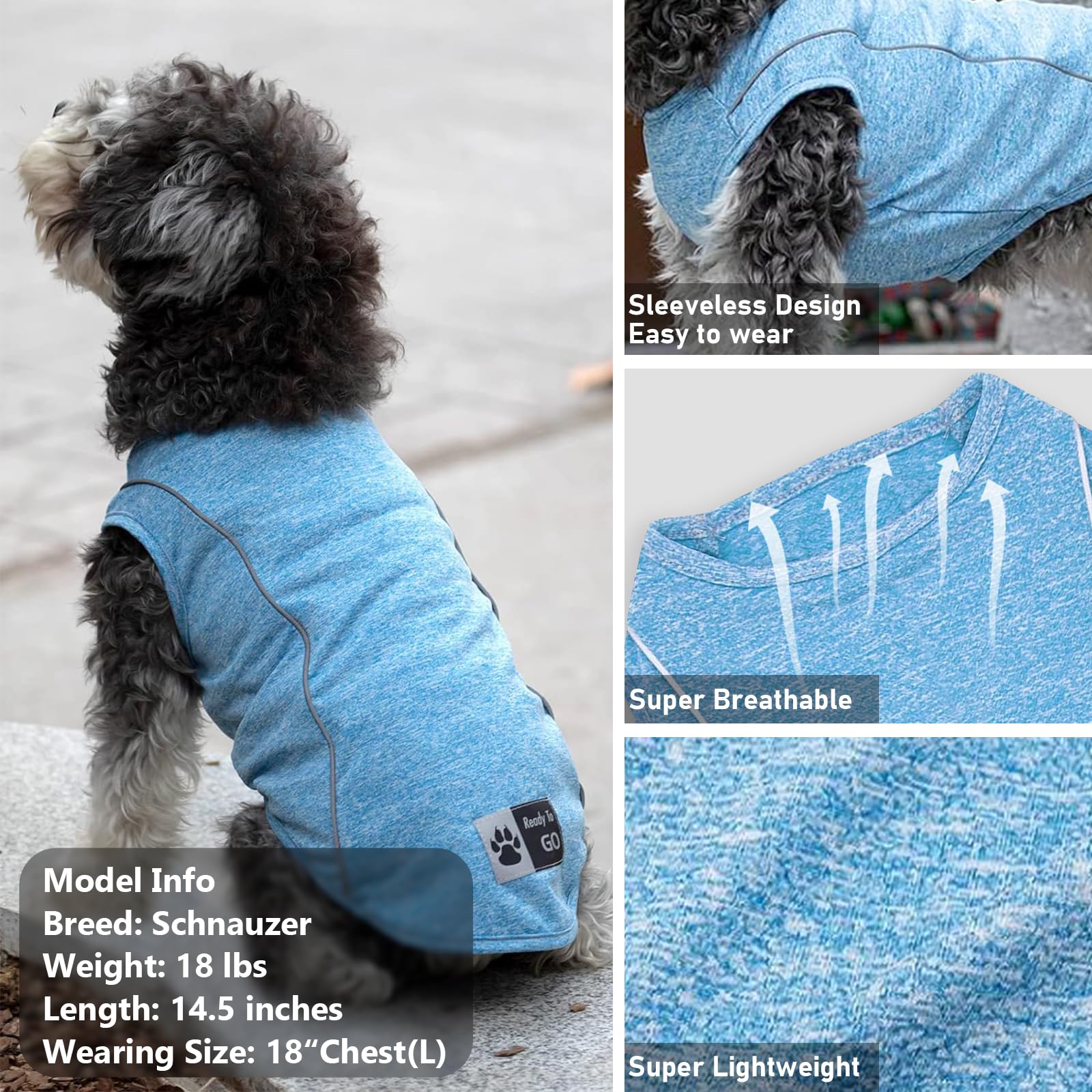 Kyeese Dog Shirt For Small Dogs Quick Dry Soft Breathable Dog T-Shirt With Reflective Stripe Lightweight Tank Top Sleeveless Ves