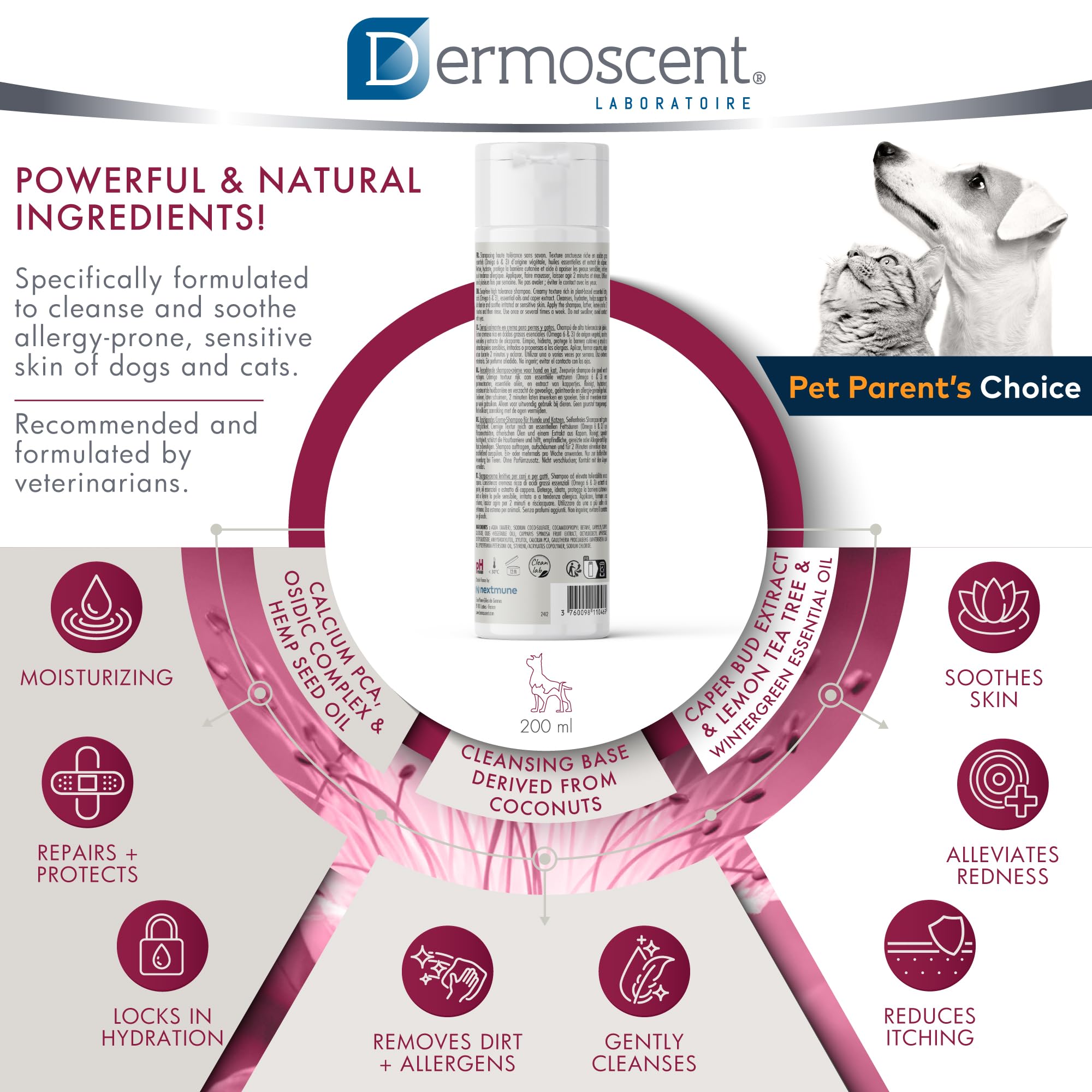 Dermoscent Atop 7 Shampoo For Dogs & Cats - Allergies & Itchy Skin Relief - Natural Ingredients - Helps Soothe Dermatitis & Atop