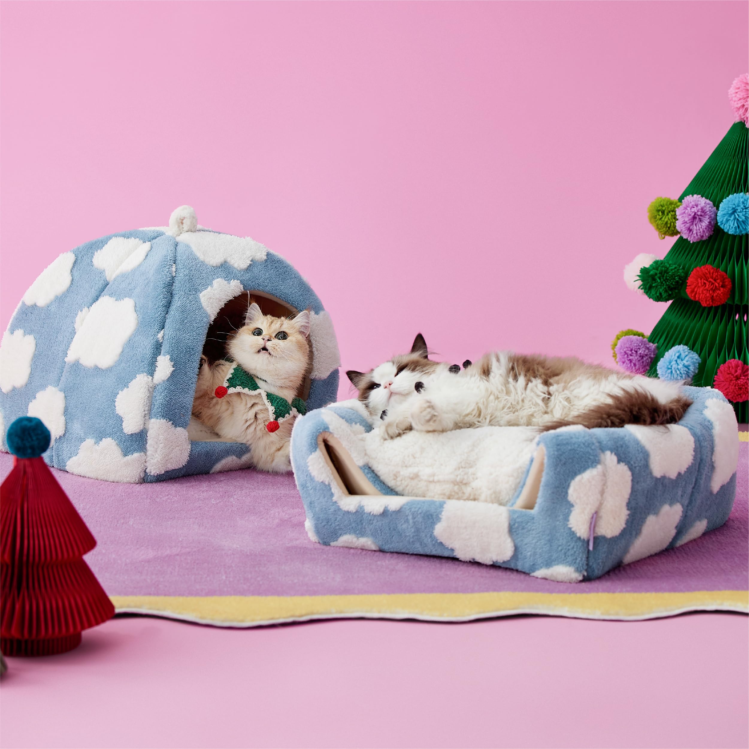 Lesure Cute Cat Beds For Indoor Cats - 2 In 1 Large Cat Cave Bed For Puppy And Small Dog With Removable Washable Cushioned Pillo