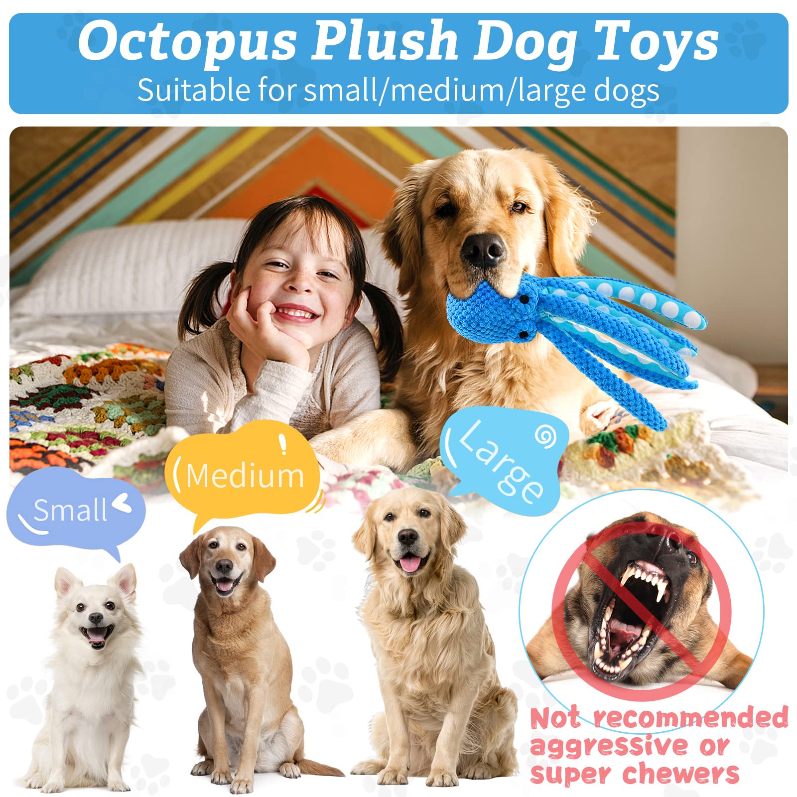 Jeefome Dog Toys For Large Dogs:Squeaky Interactive Dog Toys With Soft Fabric For All Breed Sizes- Puppy Toys To Keep Them Busy
