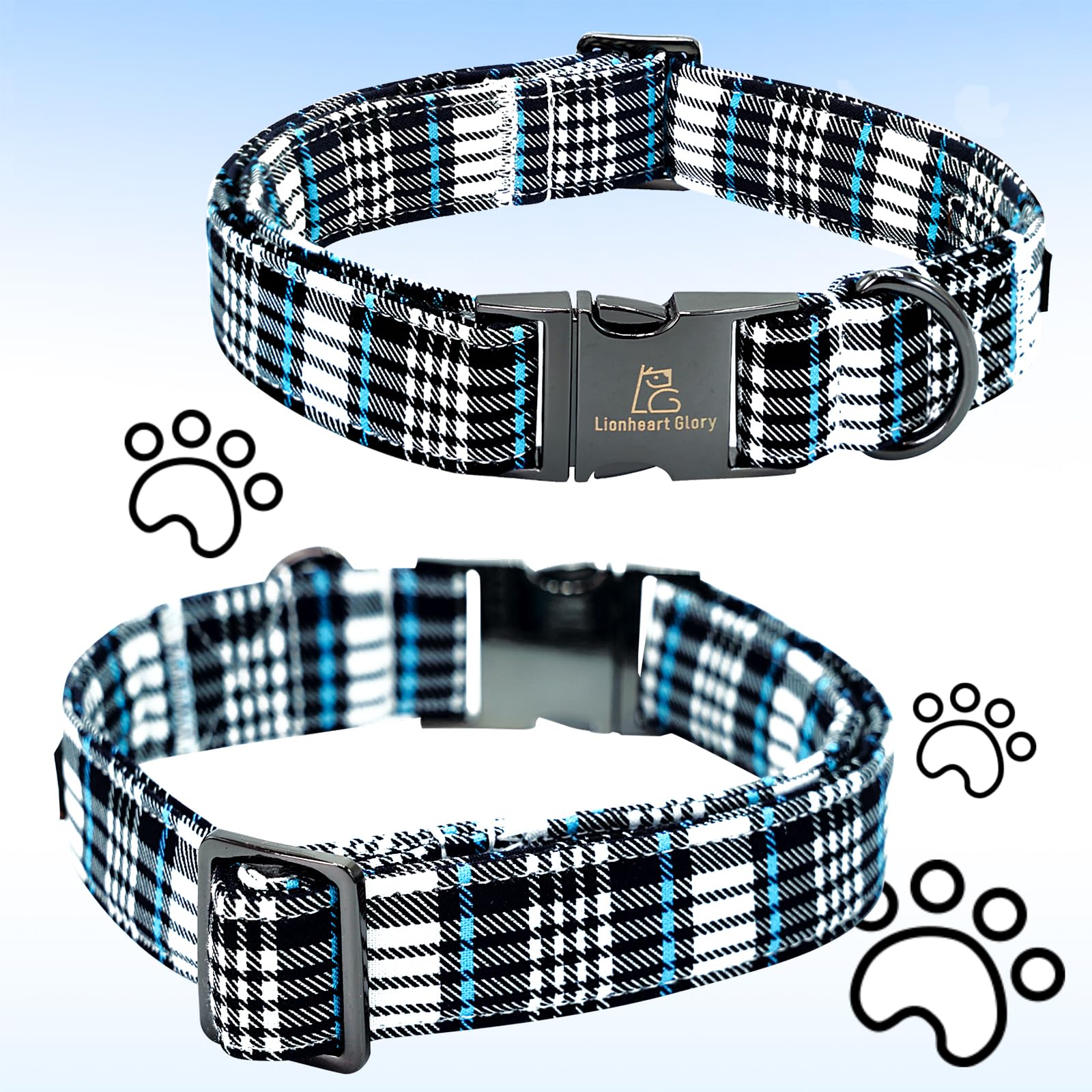 Lionheart Glory Dog Bow Collar Blue And Black Plaid Dog Collar For Medium Dogs,Boy Dog Collars With Bowtie Spring Summer Collars