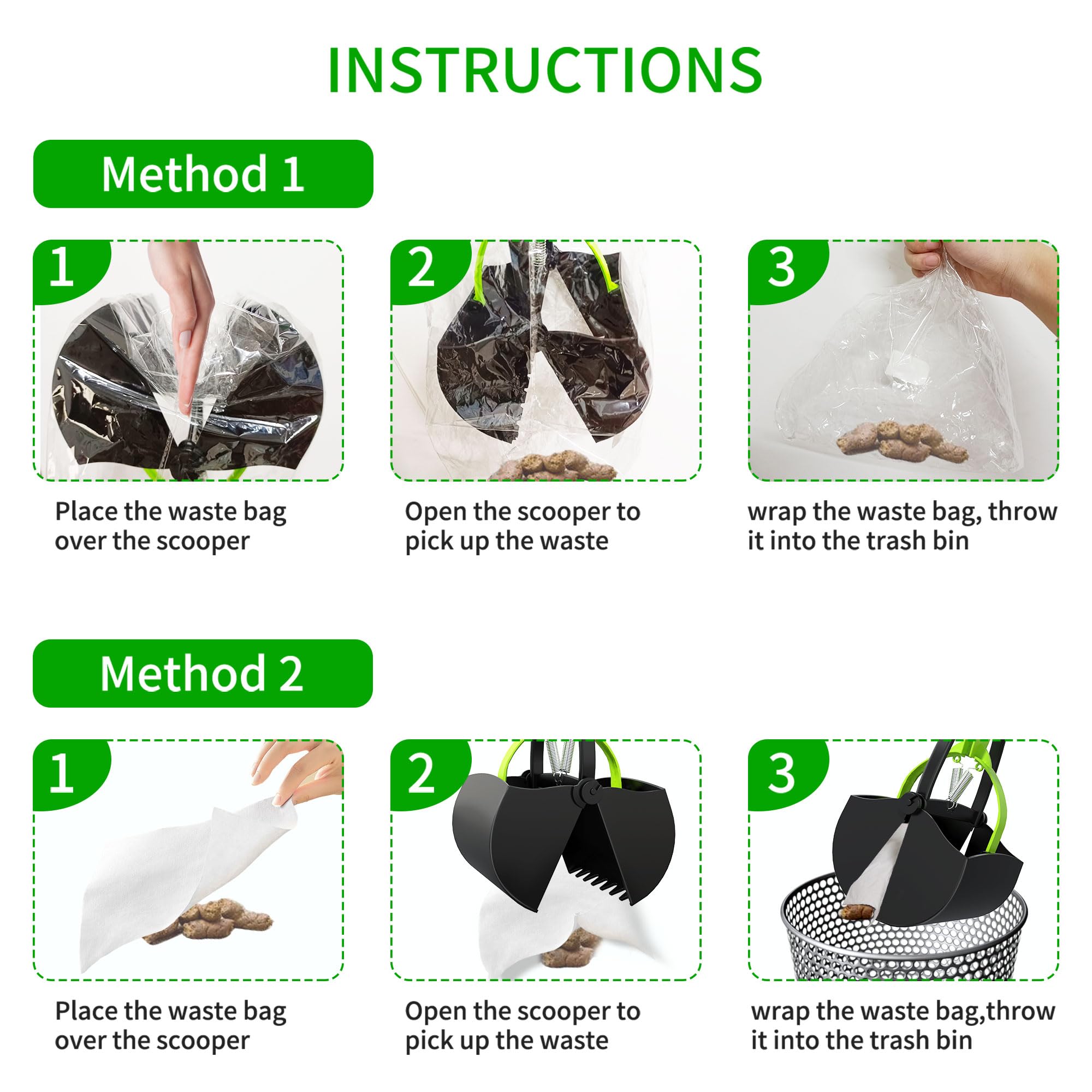 Kusmil Pooper Scooper, Foldable Dog Poop Waste Pick Up Shovel With Long Handle High Strength Material And Spring (Green