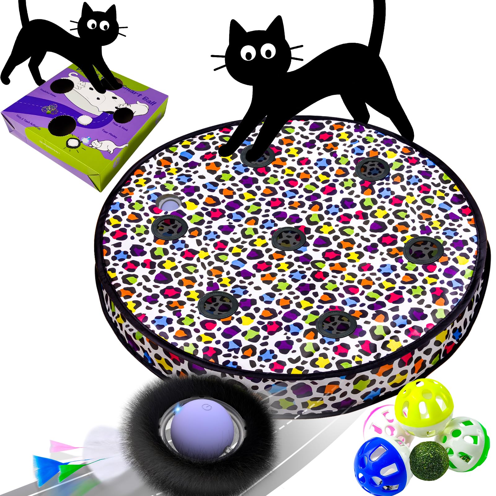 ORSDA Cat Toys for Indoor Cats, Interactive Activated Moving Ball in 7 Holes Mat, Automatic Fast Rolling Ball, Hide and Seek Toy